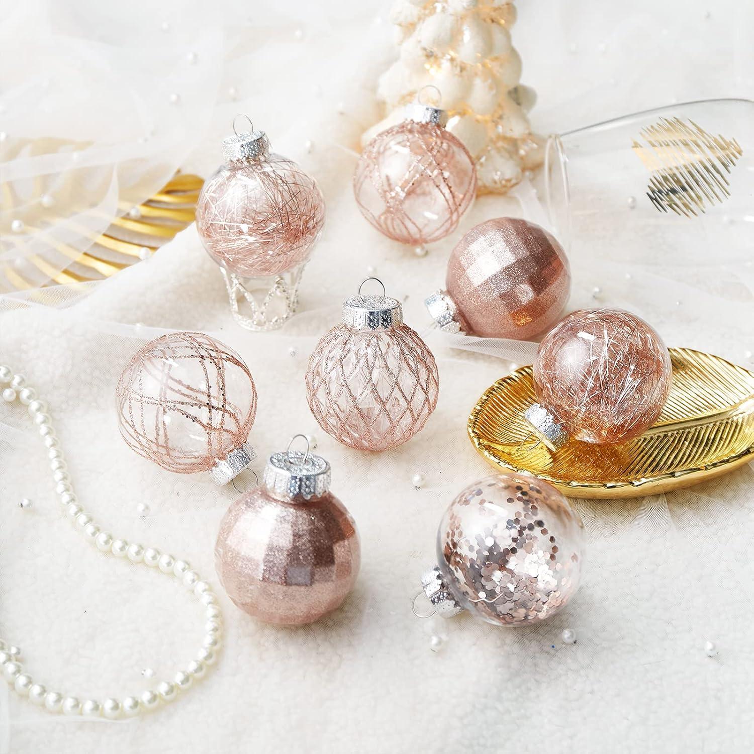 30ct Rose Gold Shatterproof Clear Plastic Christmas Ball Ornaments