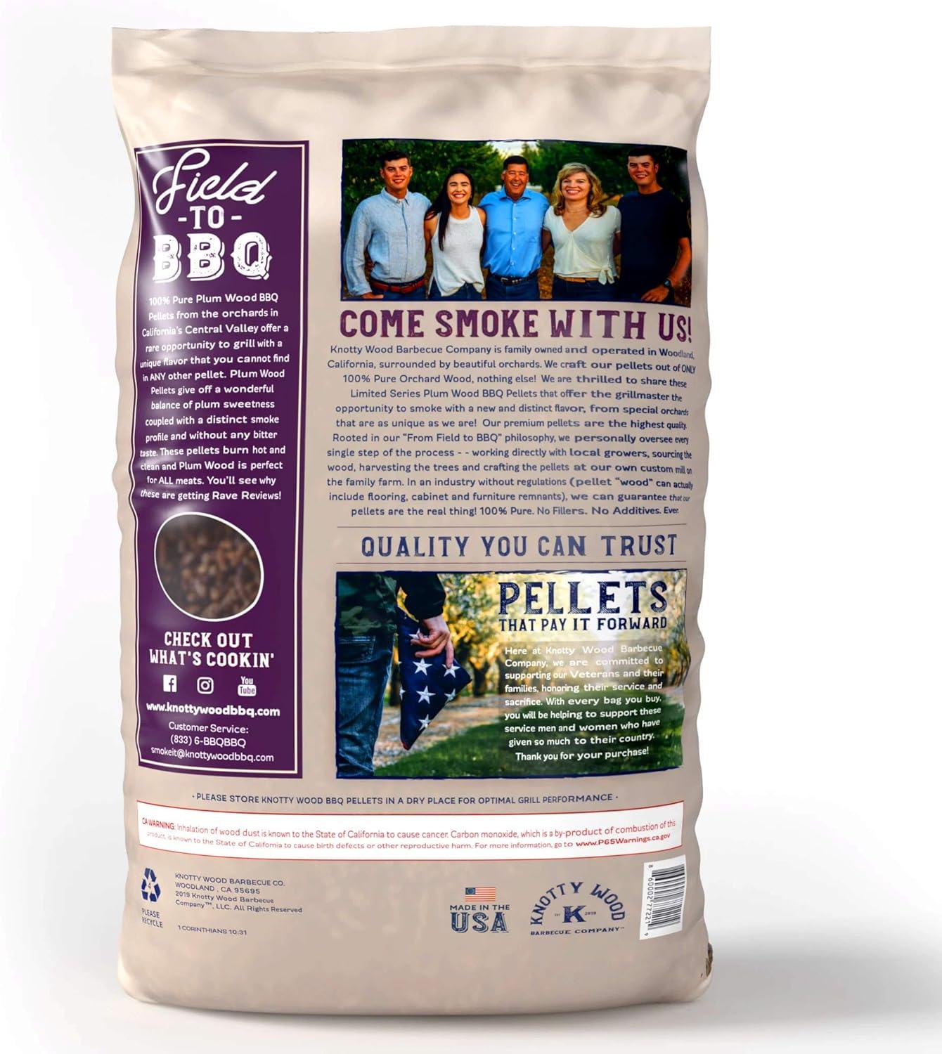 100% Plum Wood BBQ Cooking Pellets 20 lb Bag 100% Natural Sweetness Knotty Wood