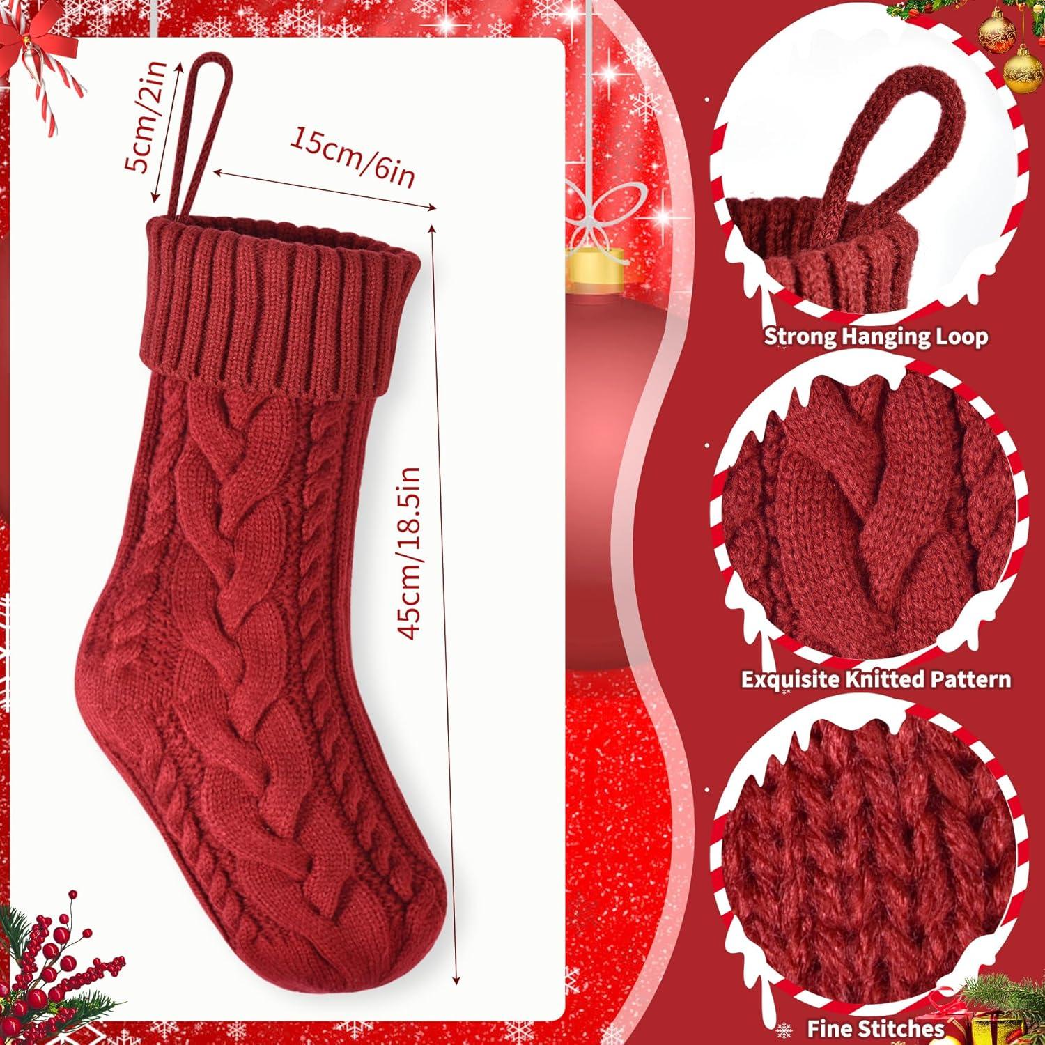 Large Red and Green Cable Knit Christmas Stockings, 4 Pack