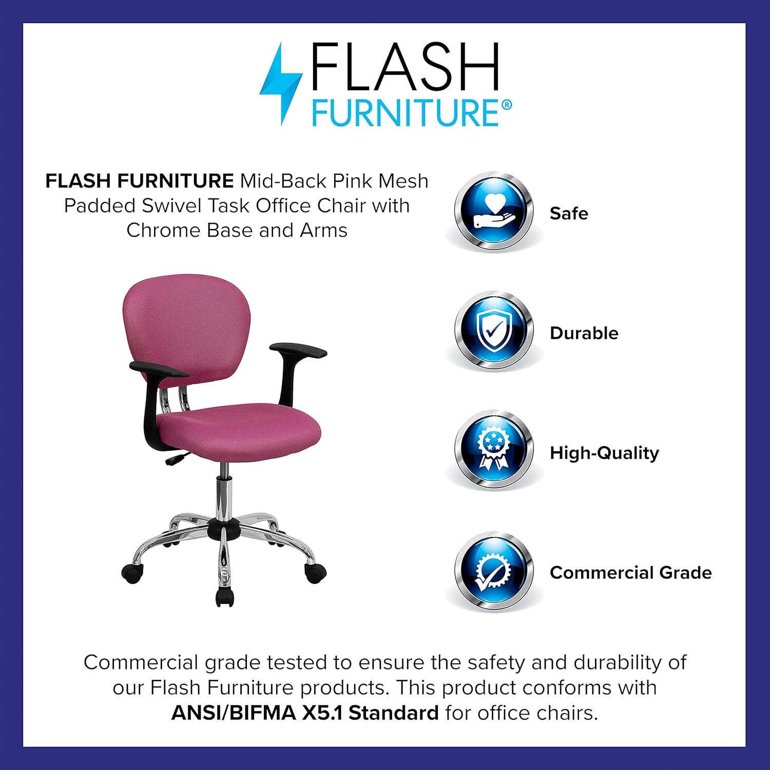 Swivel Mid-Back Pink Mesh Task Chair with Chrome Base