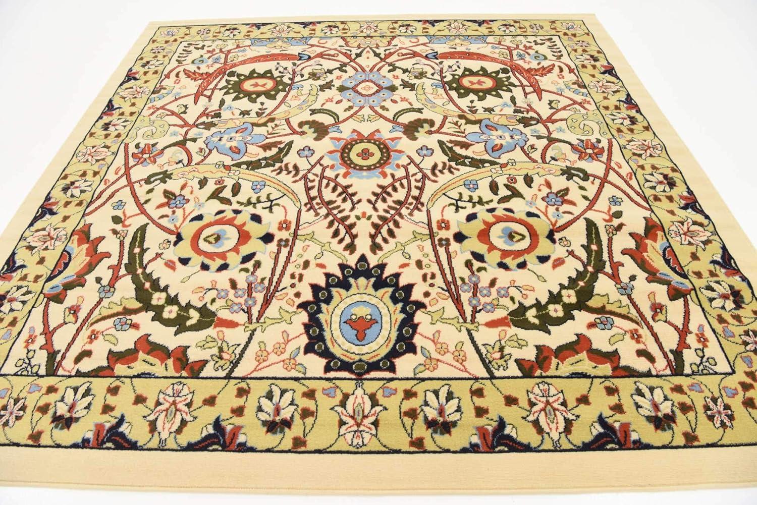 Espahan Cream and Multicolor Square Synthetic Rug