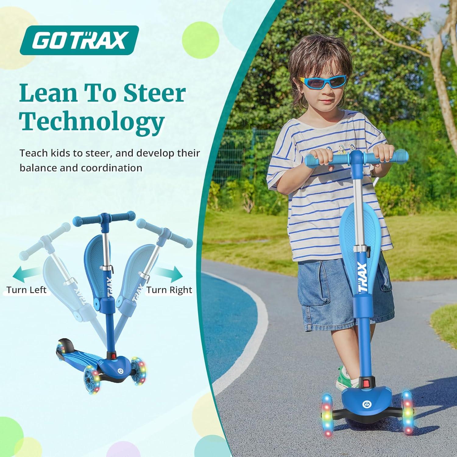 GOTRAX KS3 3 Wheel Kids Scooter with Folding Seat,Light-Up Scooter Suitable for Boys&Girls Ages 2~8, Blue