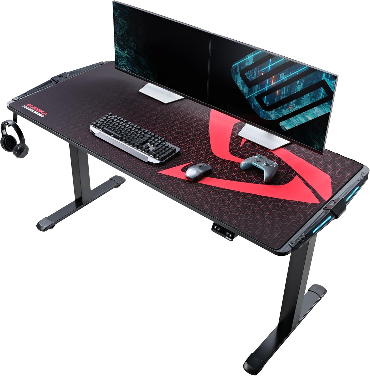 Gaming Standing Desk with RGB Lighting,65" W x 27.5" D x 29'' - 48.5" H