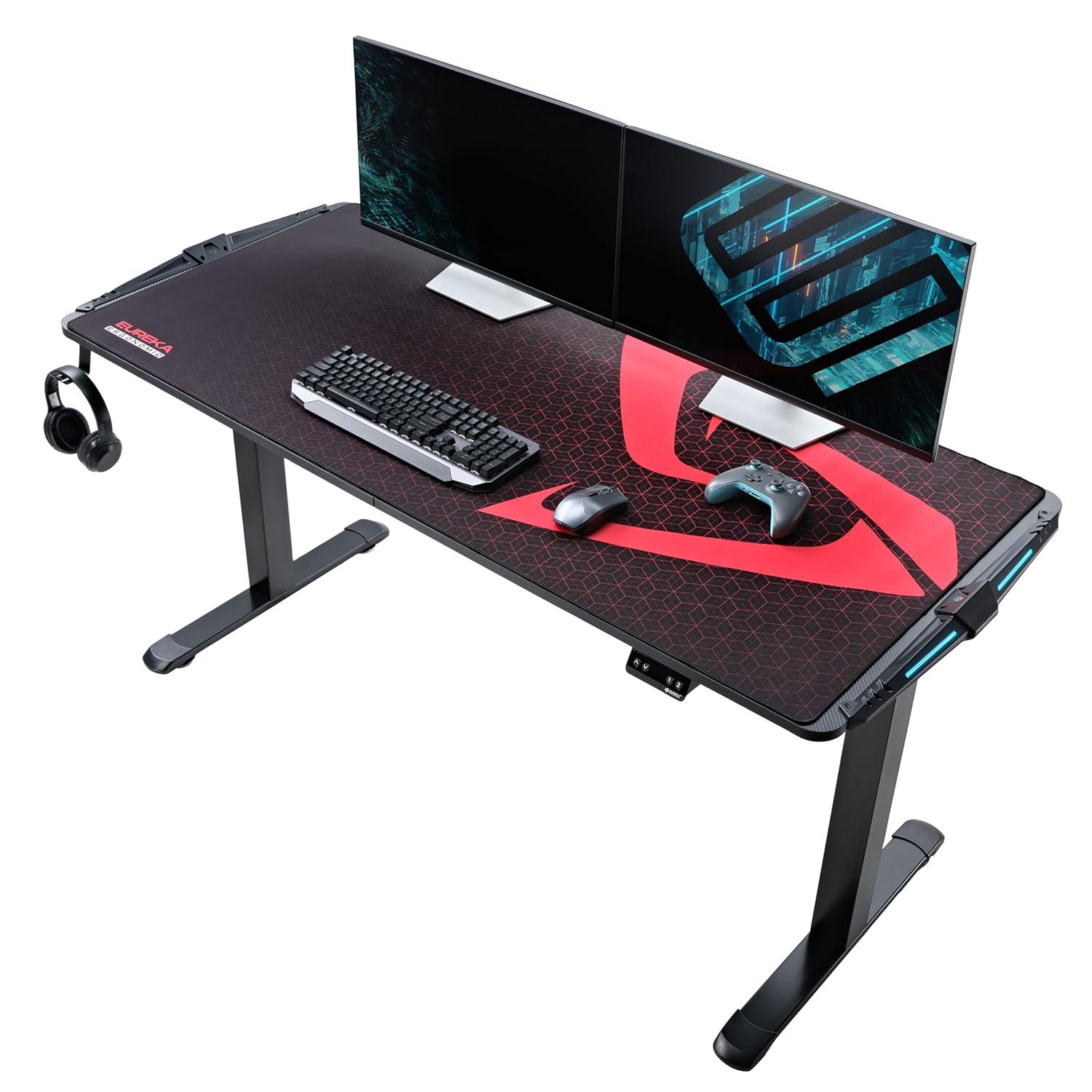 Gaming Standing Desk with RGB Lighting,65" W x 27.5" D x 29'' - 48.5" H