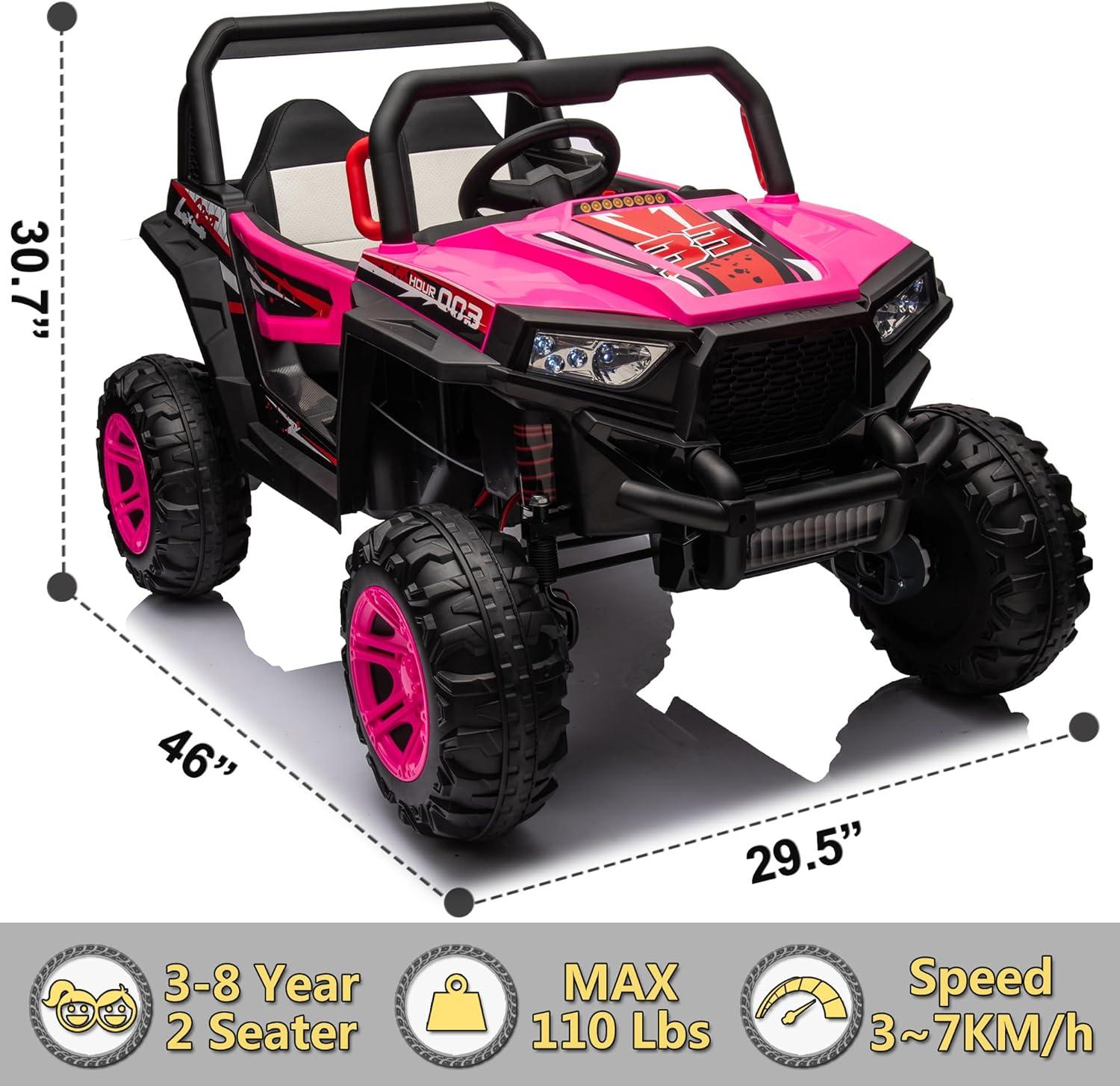 24V Pink 2-Seater Off-Road UTV Ride-On Car with Remote Control