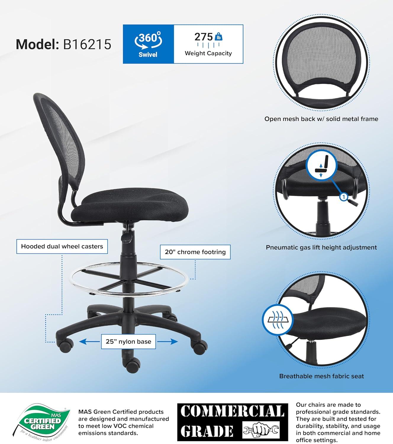 Boss Office Products Mesh Drafting Chair