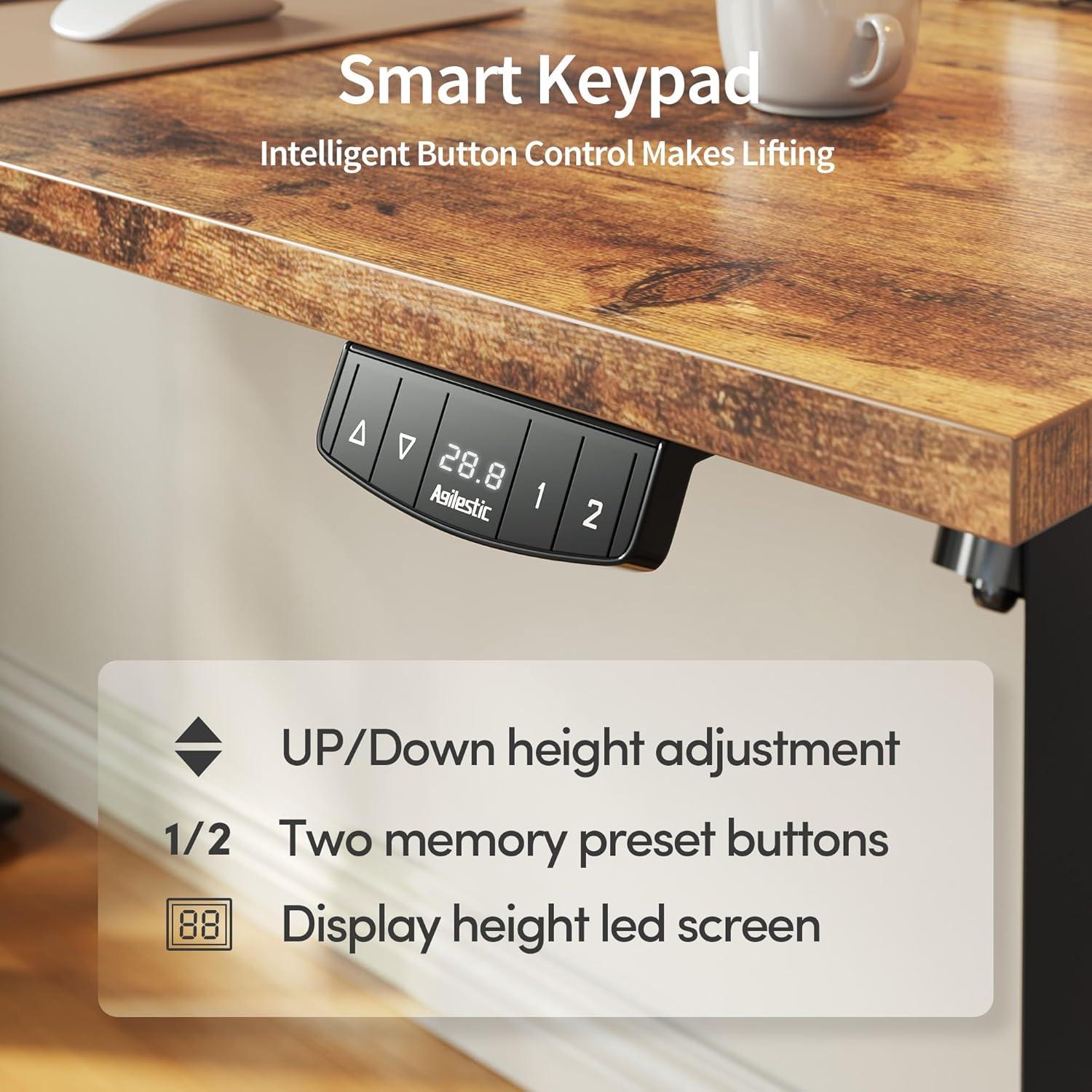 Rustic Brown Adjustable Height Standing Desk with Cup Holder and Headphone Hook