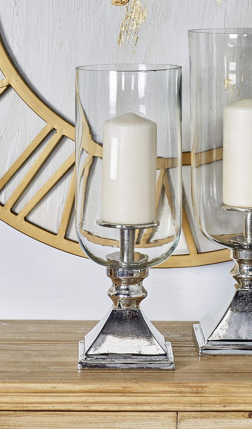 Olivia & May 17" x 6" Hurricane Aluminum/Glass Candle Holder Silver : Tabletop Centerpiece