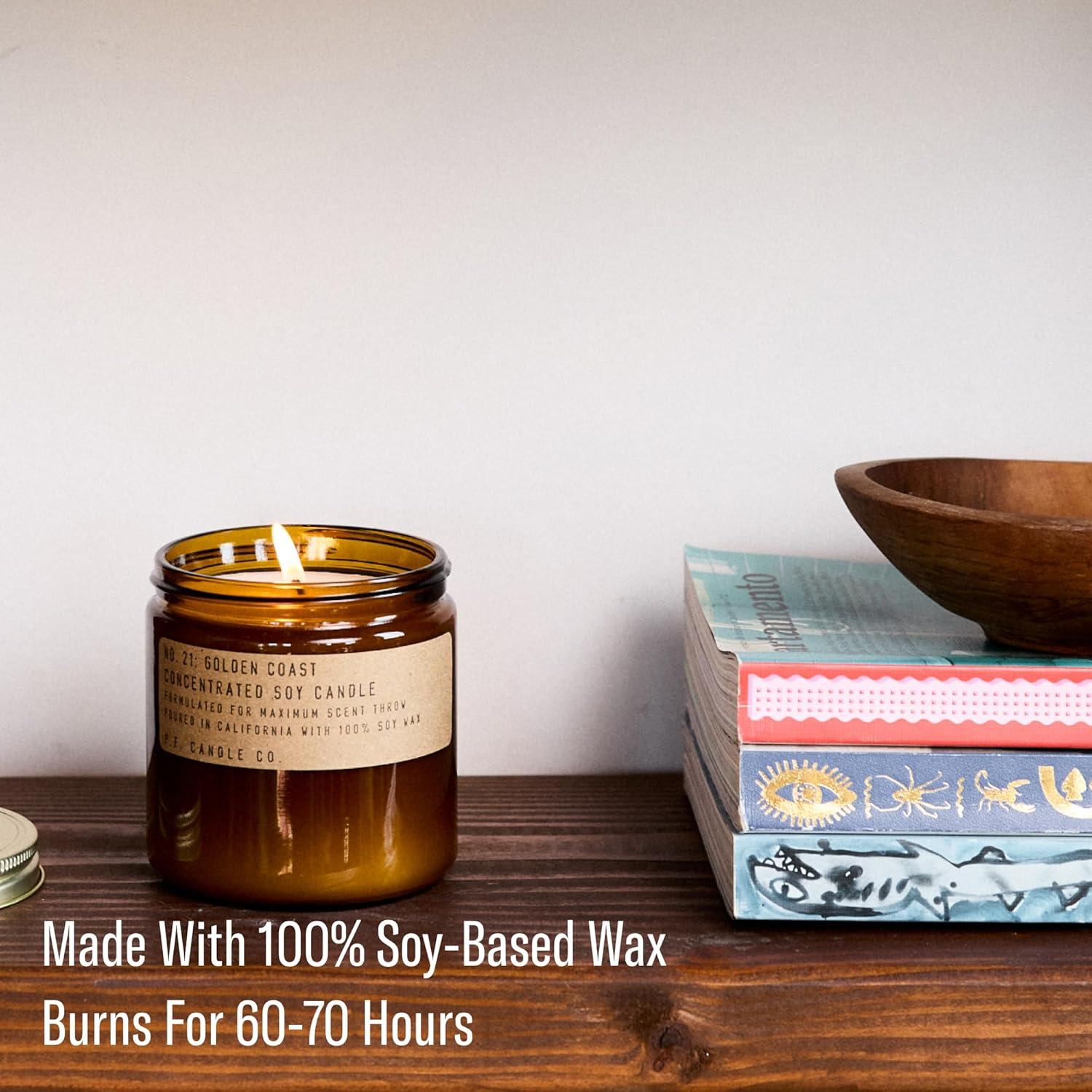 P.F. Candle Co. Large Candle - Golden Coast (12.5 oz Soy Wax, 60-70 Hour Burn Time, Amber Glass Jar)