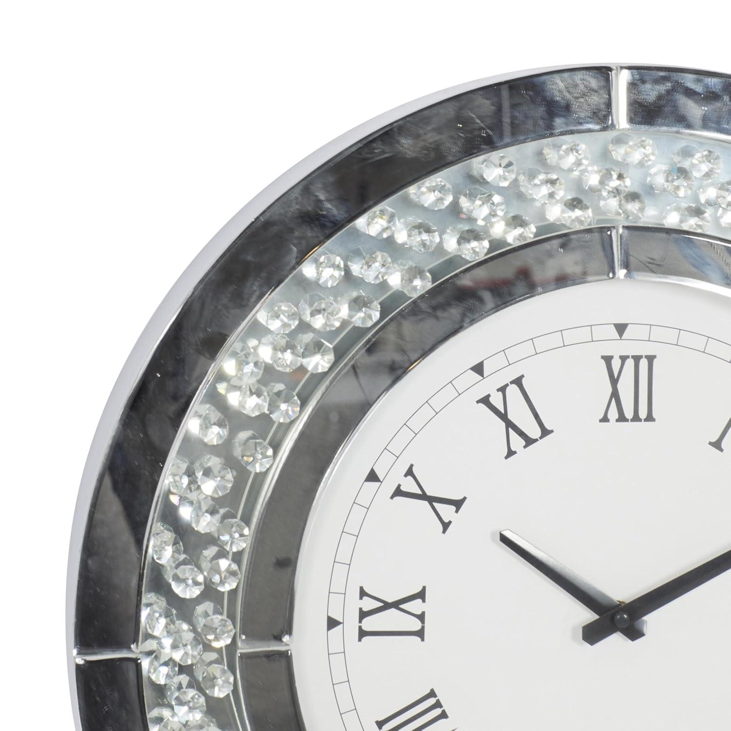 Rosdorf Park Ansonia Glass Mirrored Decorative White Wall Clock with Floating Crystals
