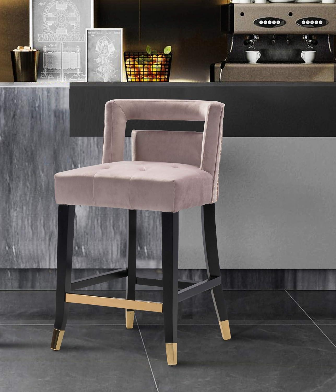 Iconic Home Velvet Half-Back Counter Stool, Irrithel