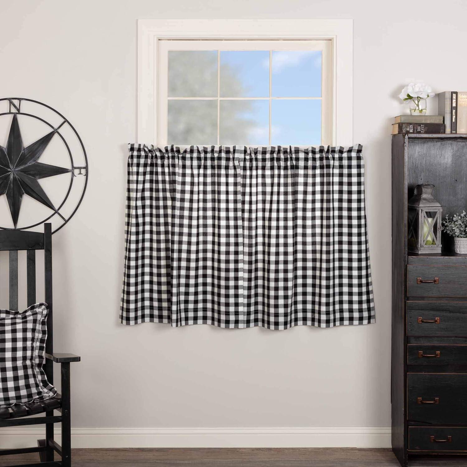 VHC Brands Annie Buffalo Check Plaid Cotton Ruffled Cafe Curtain (Set of 2)