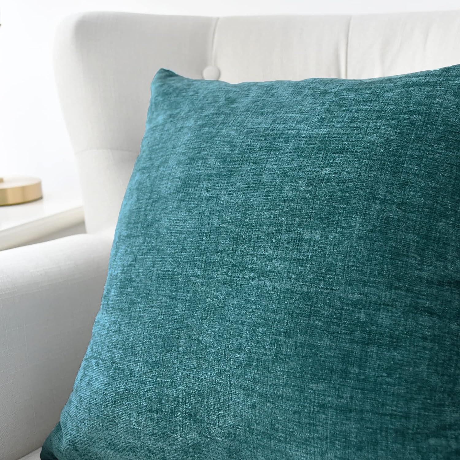 CaliTime Throw Pillow Covers Set of 4 Modern Multi-Color Matching Cozy Soft Chenille Cushion Cases Shells for Couch Sofa Home Decor 18 X 18 Inches Teal Navy Ocean Smoke Blue