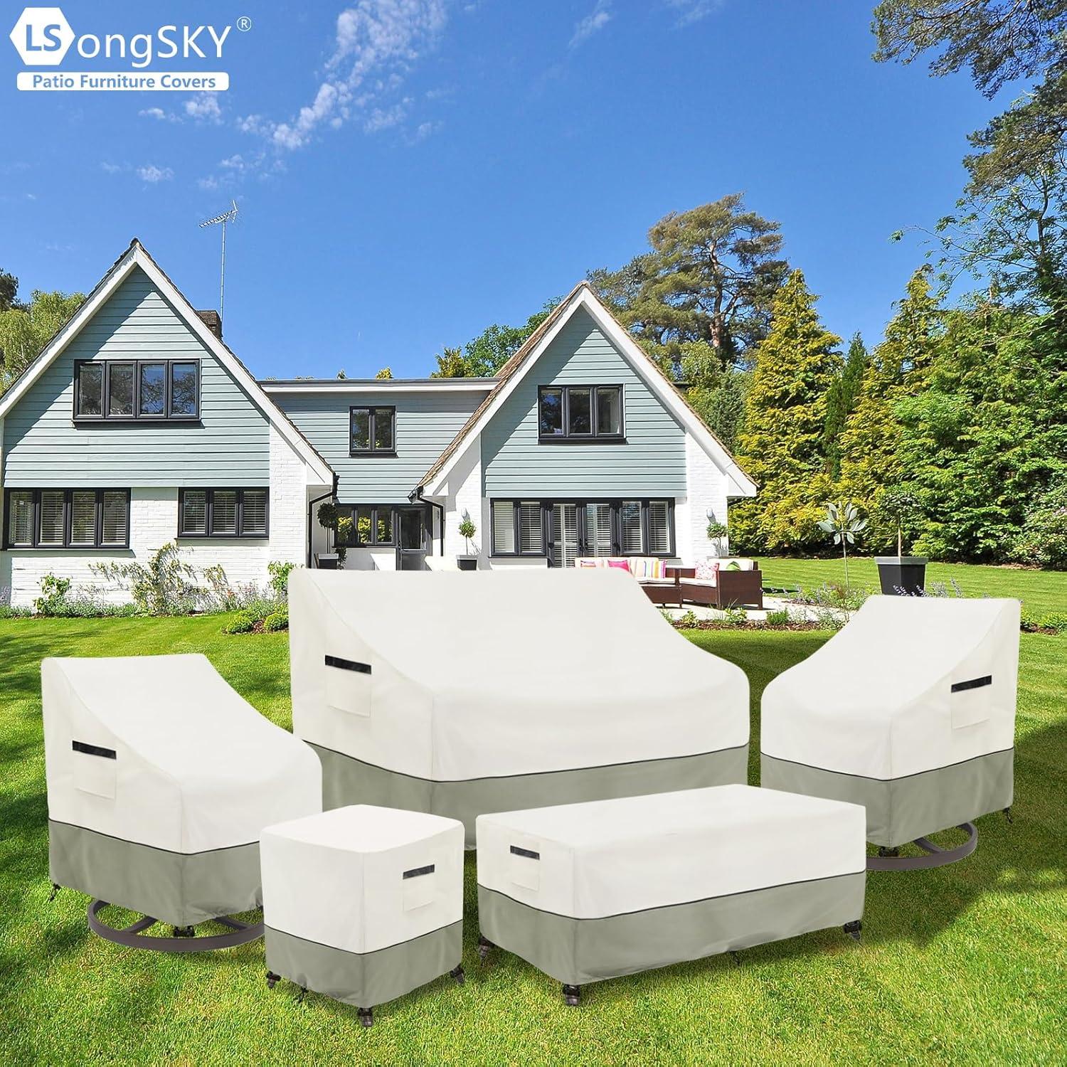 BINO Patio 3-Seater Sofa Cover,Outdoor Couch Cover Fits Up To 76W X 32.5D X 33H Inches,100% Waterproof Heavy Duty Patio Furniture Covers,Beige & Gray-Green