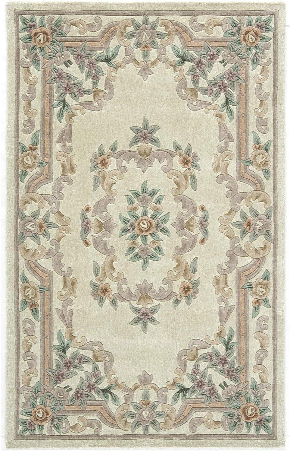 Annabelle Ivory and Forest Green Wool European-Style Area Rug