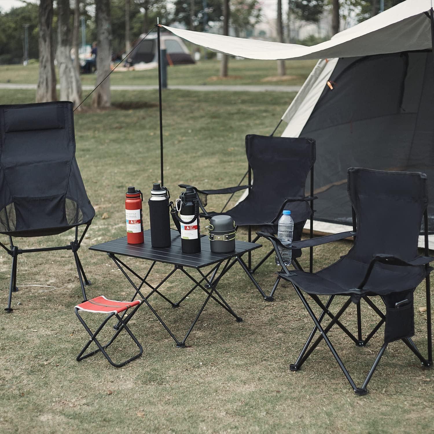 Navy Blue Steel and Polyester Folding Camping Chair with Storage Bag