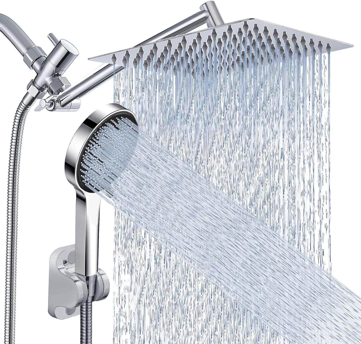 Shower Head,10 Inch Rain Shower Head with Handheld Spray Combo,3 Handheld Water Spray with 60 Inch Long Shower Hose (Sliver)