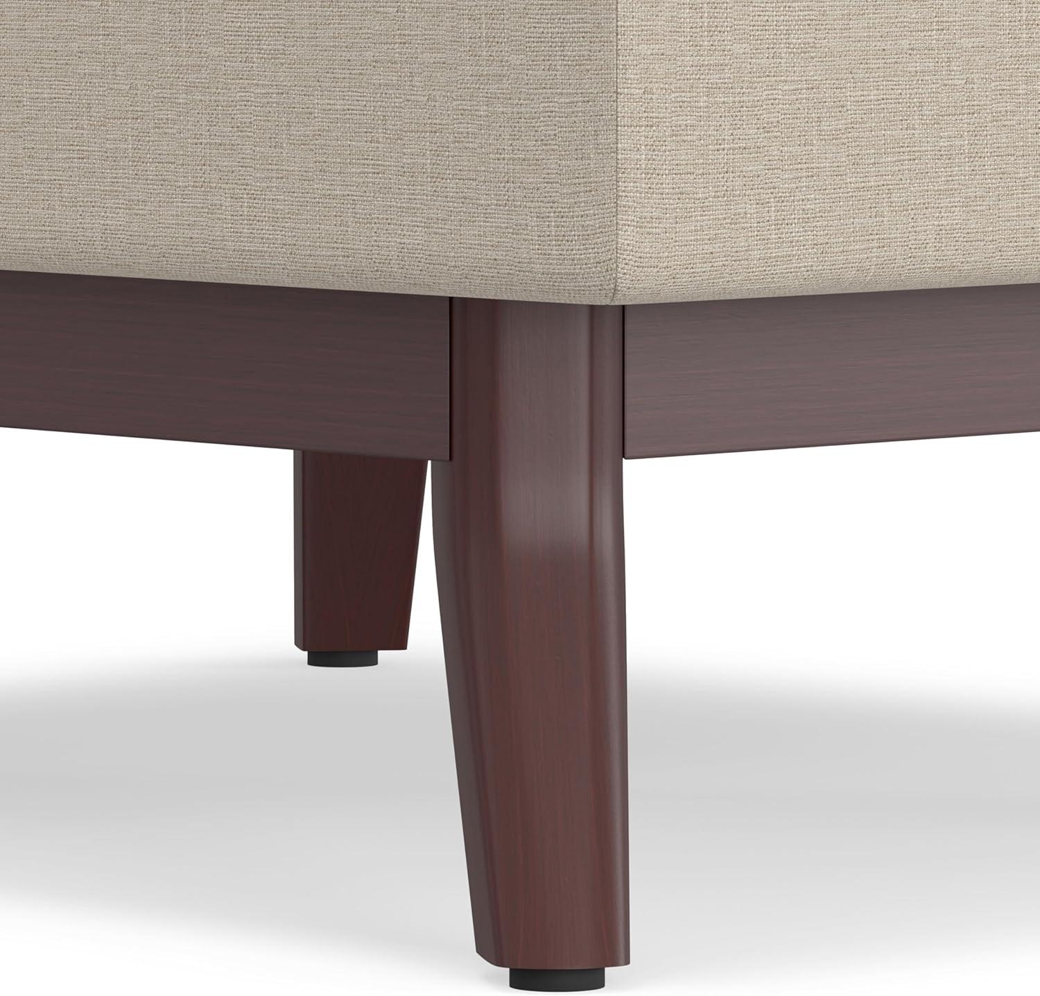 Simpli Home Owen 34"W Upholstered Coffee Table Storage Ottoman with Lift Top and Solid Wood Legs