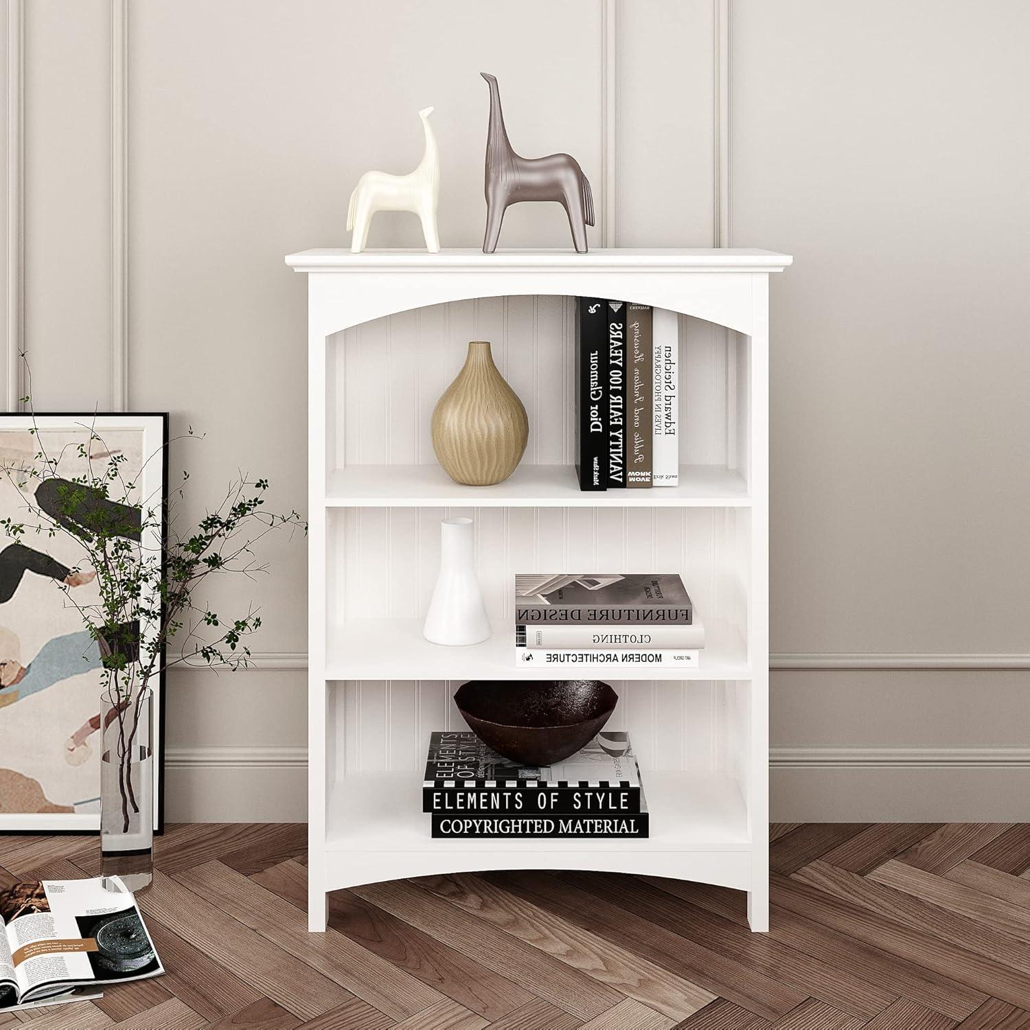 White MDF 3-Tier Bookcase with Arched Supports