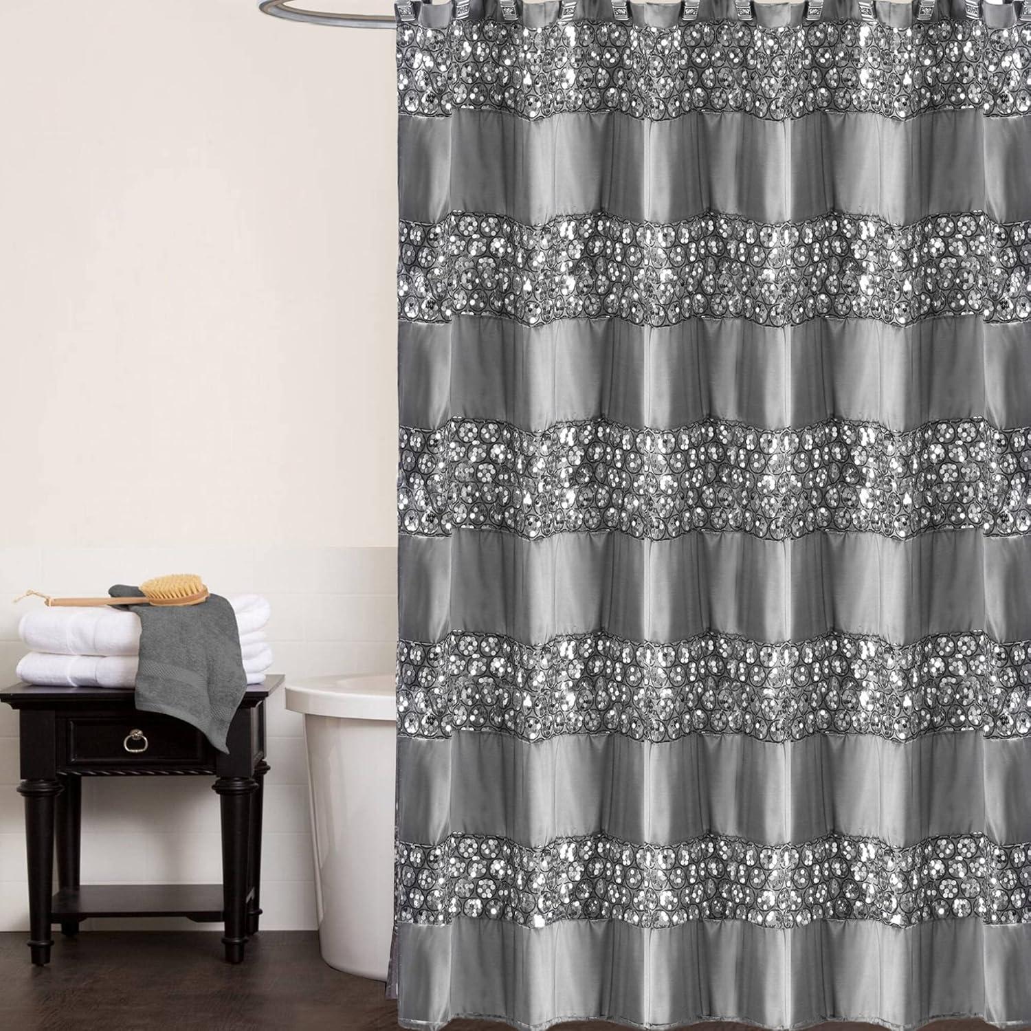 Glamorous Silver Sequin Polyester Shower Curtain