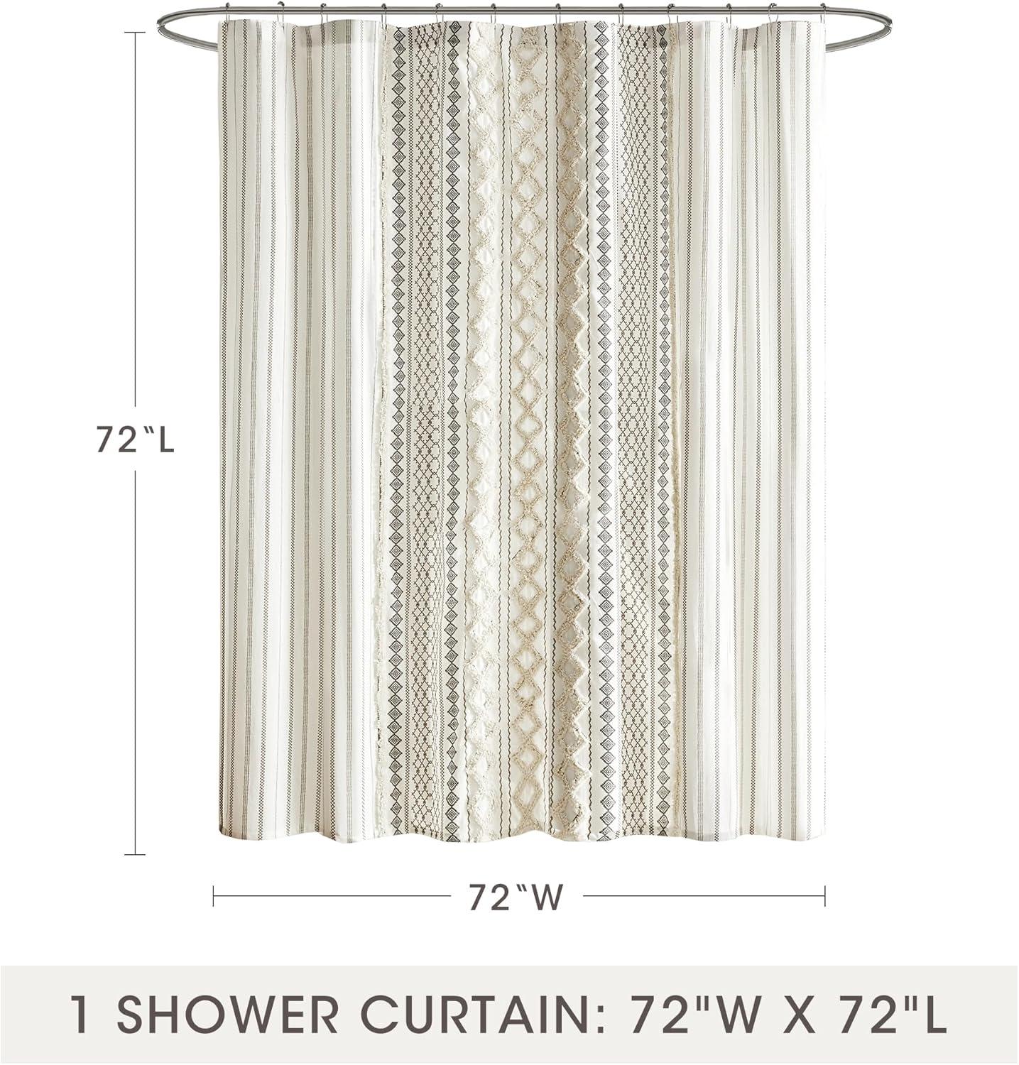 INK+IVY Imani 100% Cotton Printed Shower Curtain with Chenille