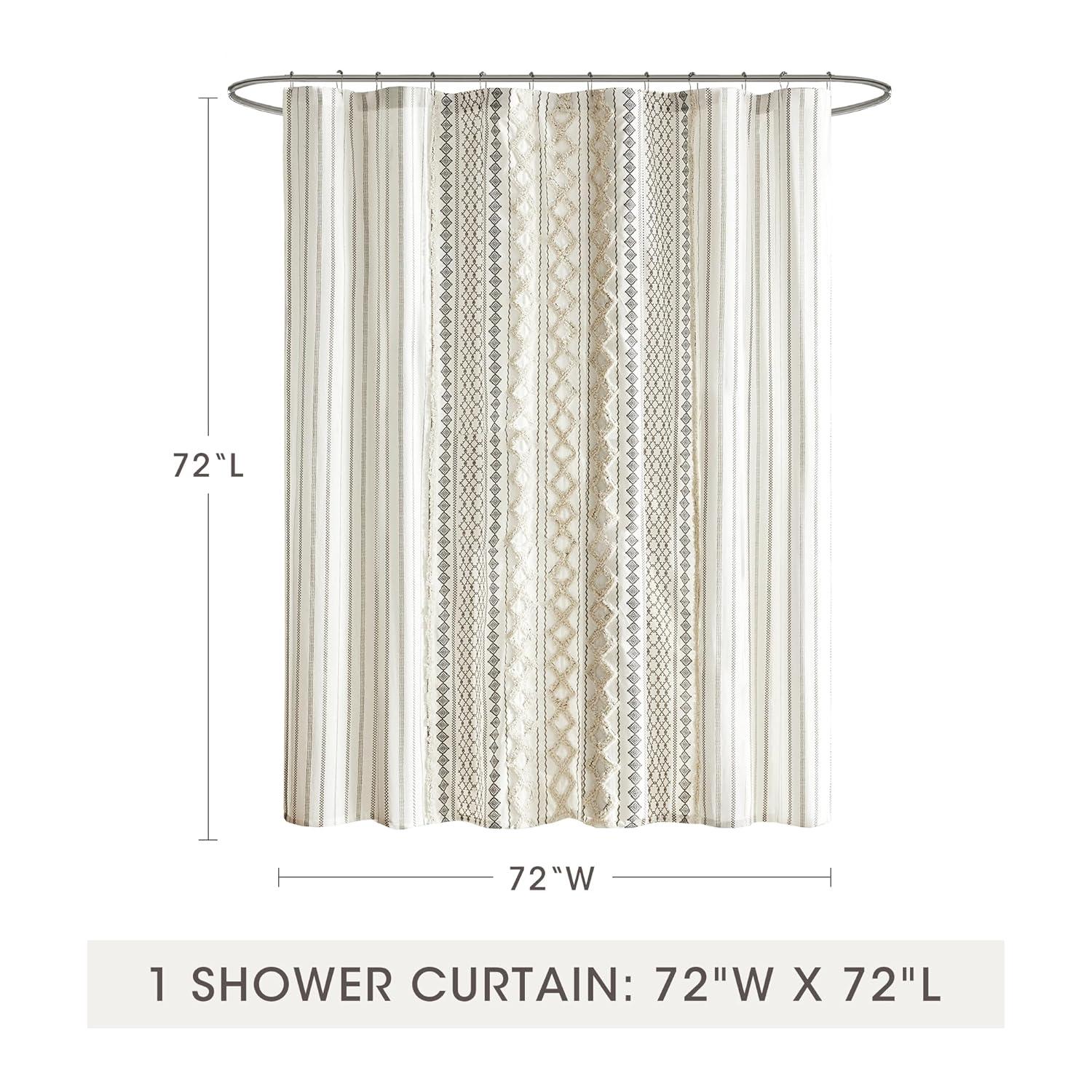 INK+IVY Imani 100% Cotton Printed Shower Curtain with Chenille