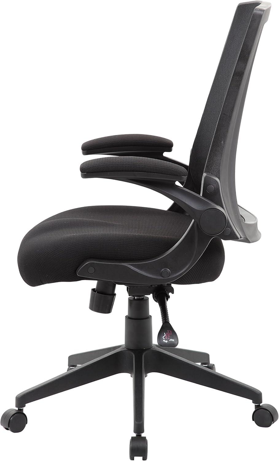 Boss Mesh Back Flip Arm Task Chair Black: Ergonomic Design, Nylon Base, Foam Padding, 275lb Capacity