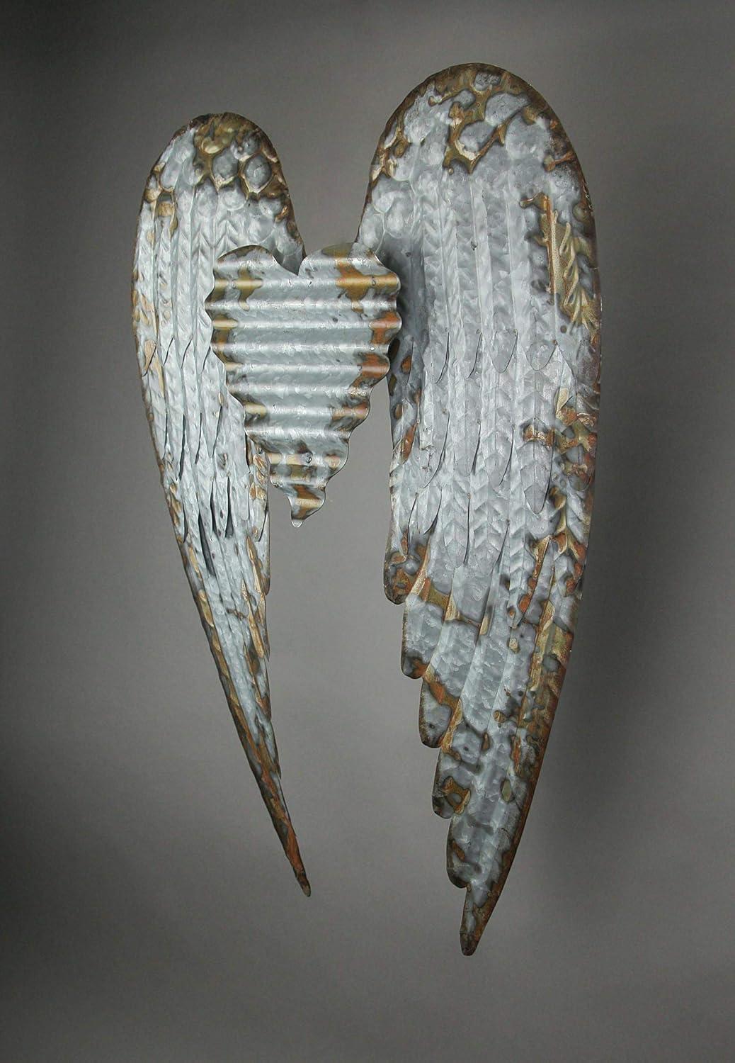 Zeckos Metal Art Angel Wings Heart Decorative Wall Décor Sculpture
