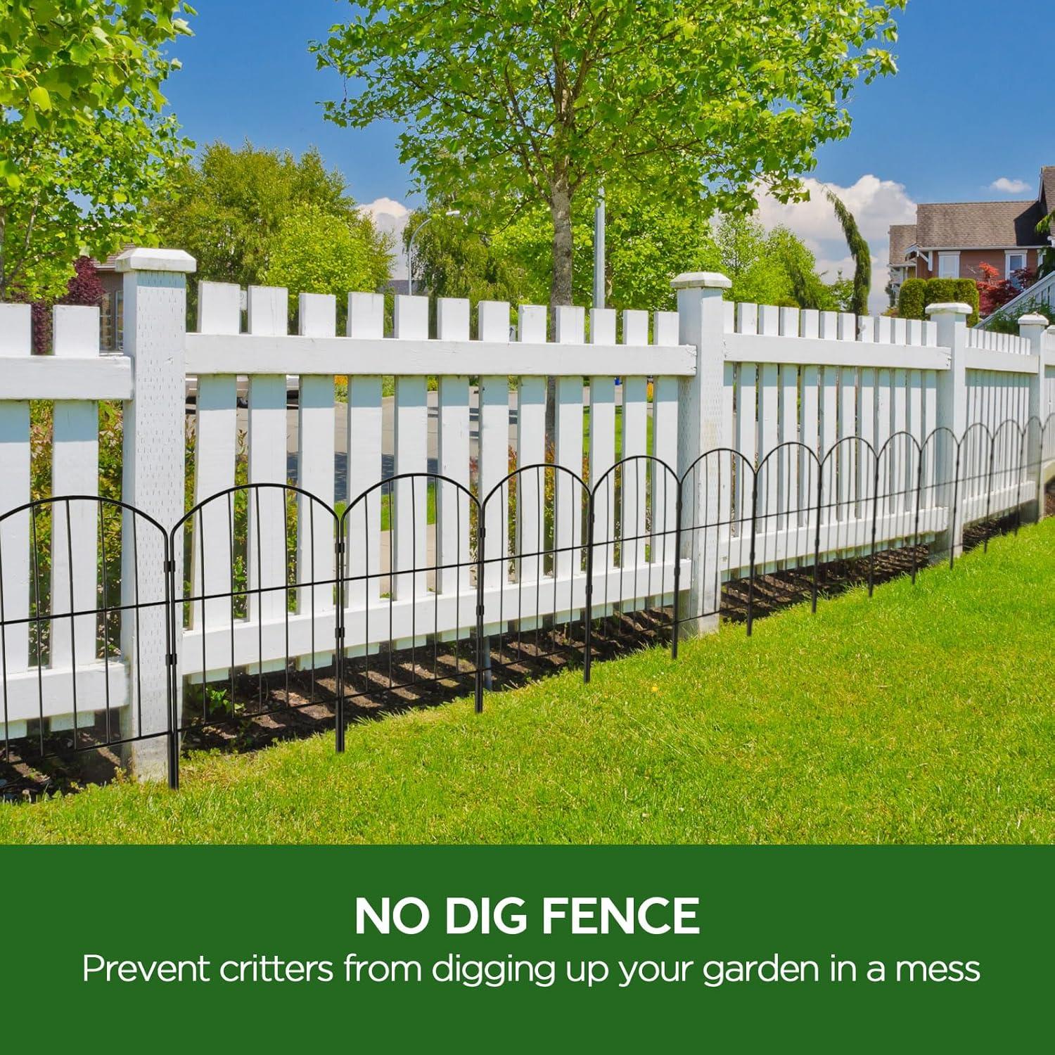 10-Piece Decorative Metal Garden Fence Panel Set - Steel Border Garden and Landscape Fencing -24in x 10ft - Black