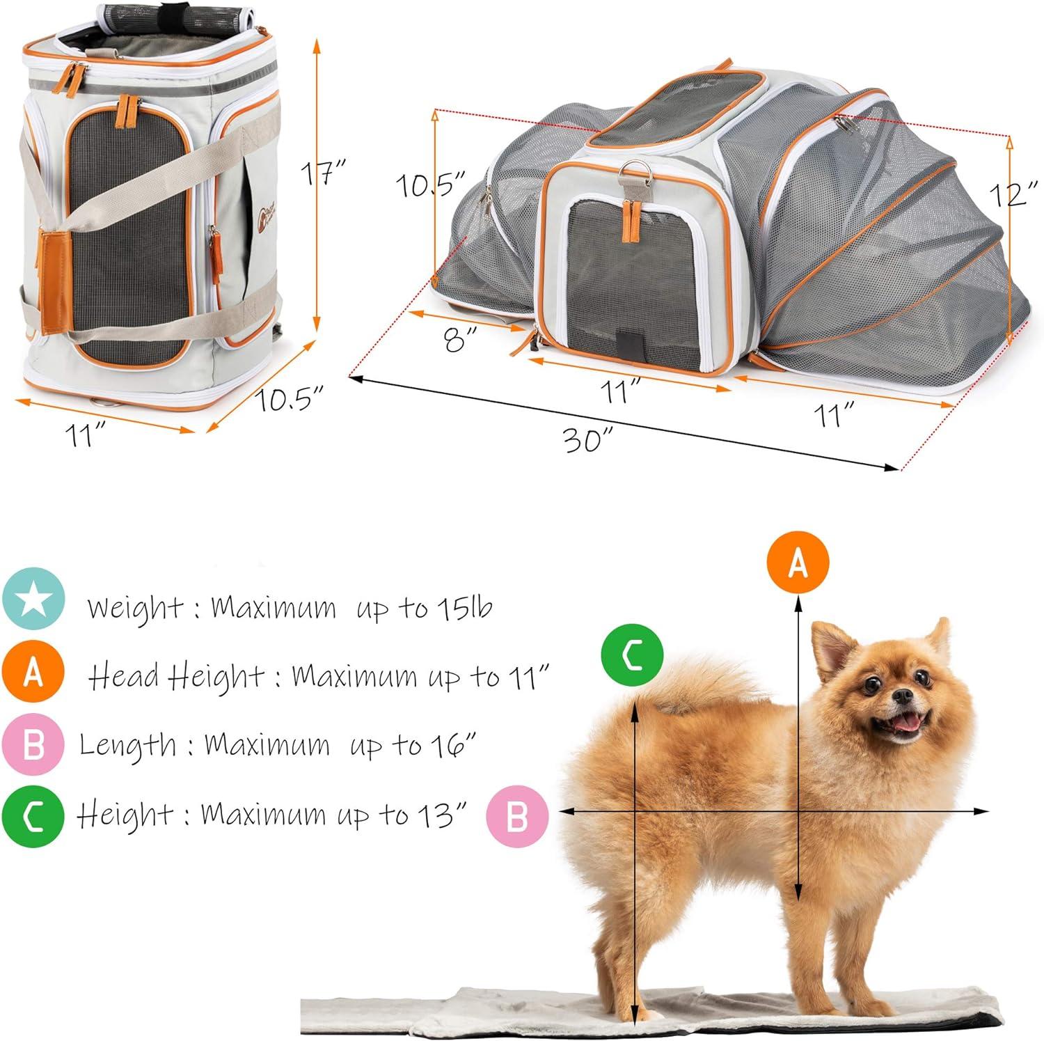 Gray and Orange Airline Approved Soft Sided Dog Carrier Backpack