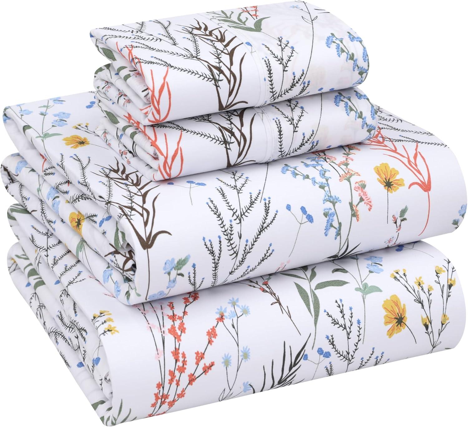 Aroma Floral Cotton Percale Queen Sheet Set with Deep Pockets