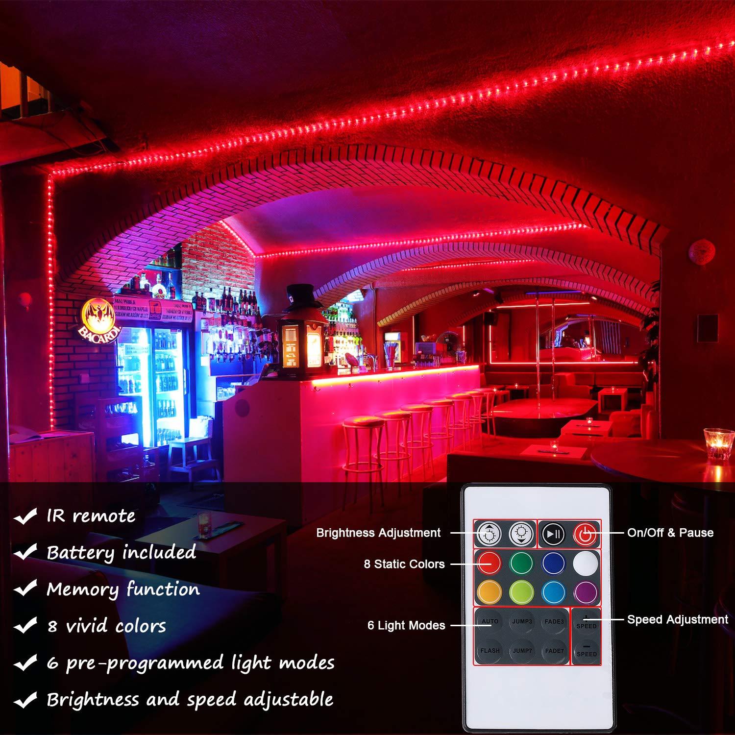 Led Strip Lights 16.4 Feet Outdoor Led Lights Waterproof 300 LEDs Flexible Led Light Strips Color Changing Music Sync RGB Rope Light with Remote Smart Led Lights for Bedroom Home Kitchen