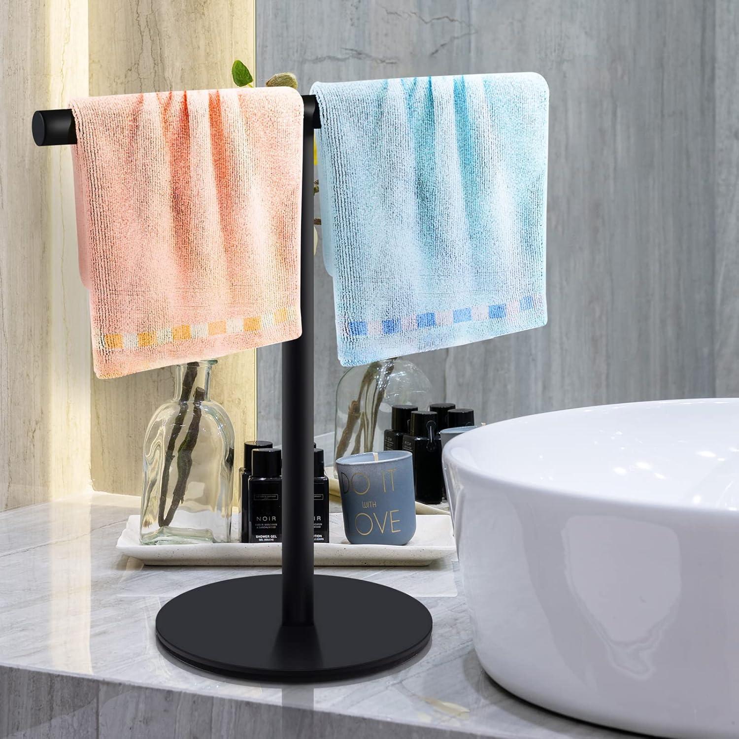 Hand Towel Holder For Bathroom, T-Shape Towel Rack Free-Standing, Highweight Base Bathroom Towel Rack, Stainless Steel Hand Towel Stand, Bathroom Organizer Countertop