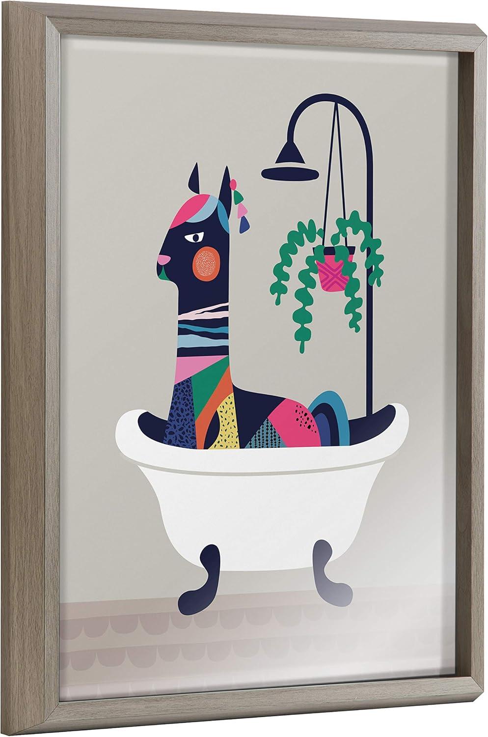 16" x 20" Blake Mid Century Llama in The Tub Framed Printed Glass by Rachel Lee of My Dream Wall Gray - Kate & Laurel All Things Decor