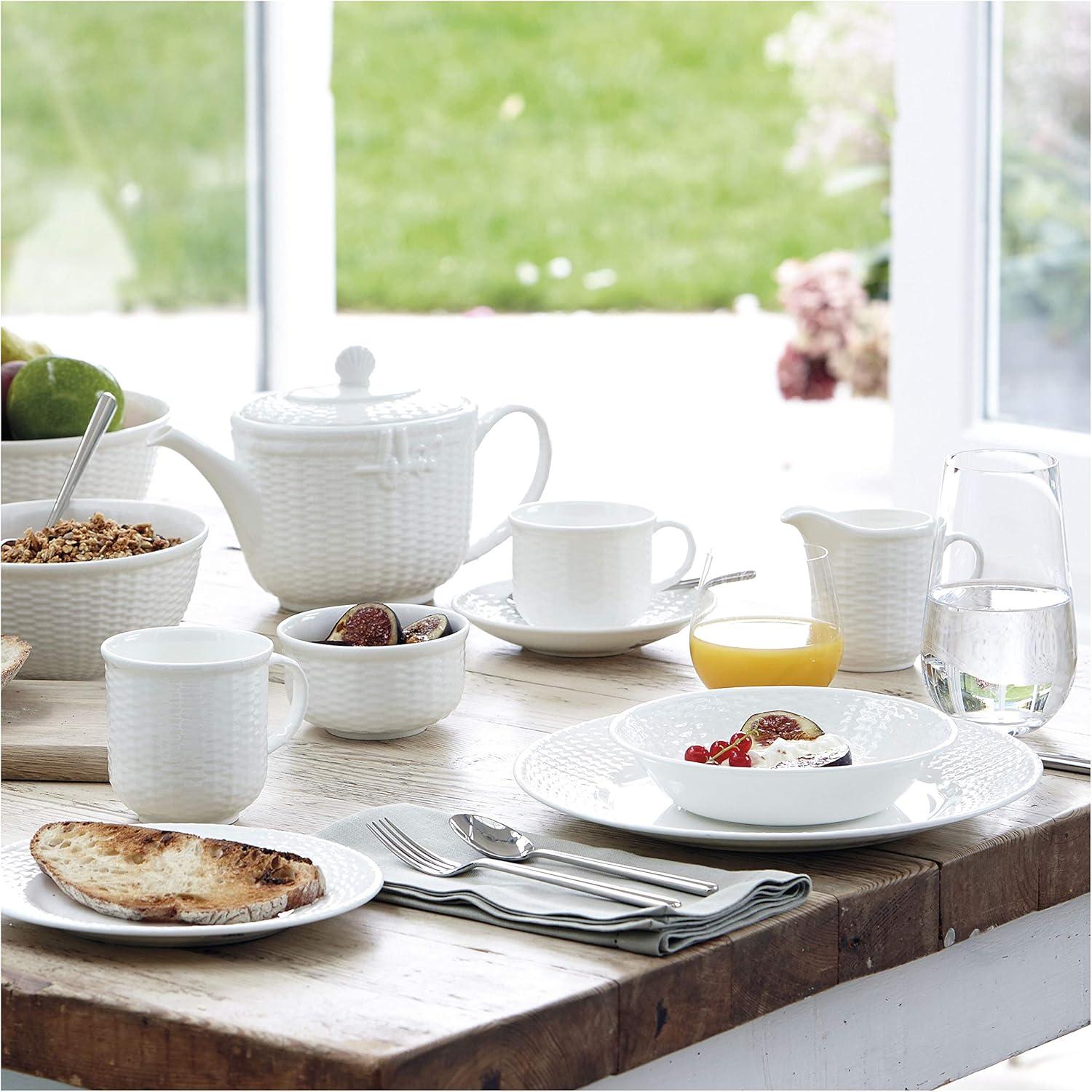 Nantucket White Porcelain 16-Piece Dinnerware Set with Textured Accent