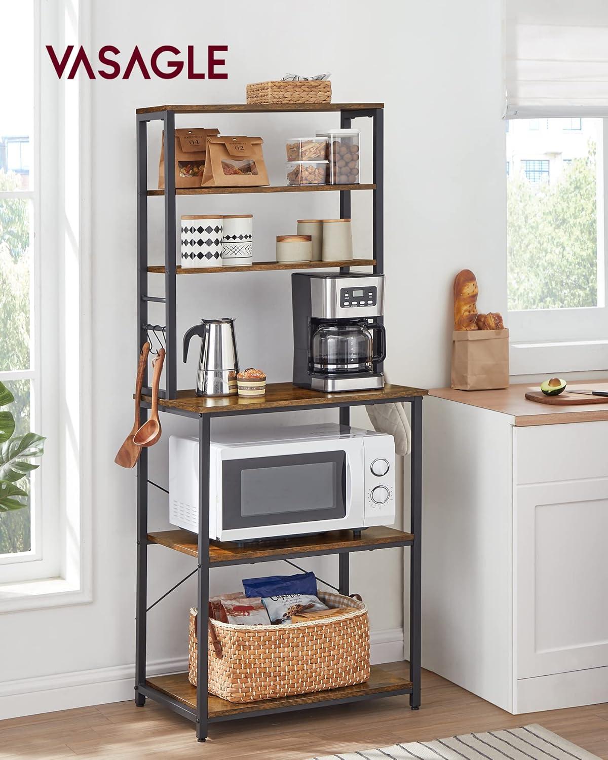 VASAGLE 6-Tier Bakers Racks for Kitchens, Narrow Bakers Rack, Microwave Stand with Storage