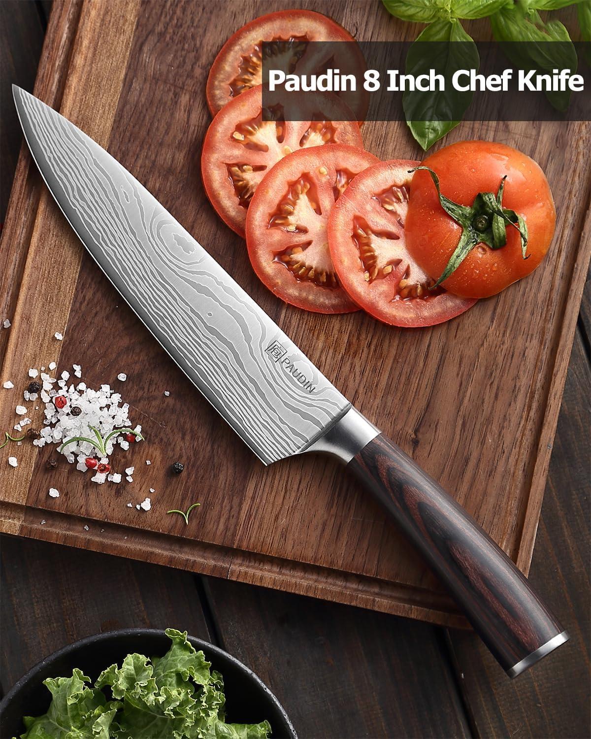 PAUDIN 8-Inch High Carbon Stainless Steel Chef Knife with Wood Handle