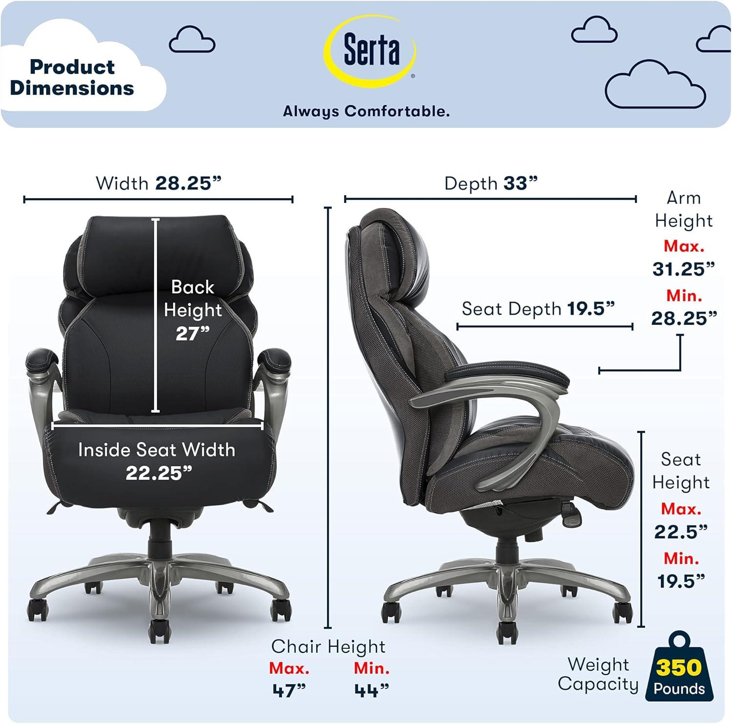 Serta Jackson Big and Tall Executive Office Chair with AIR Technology and Smart Layers