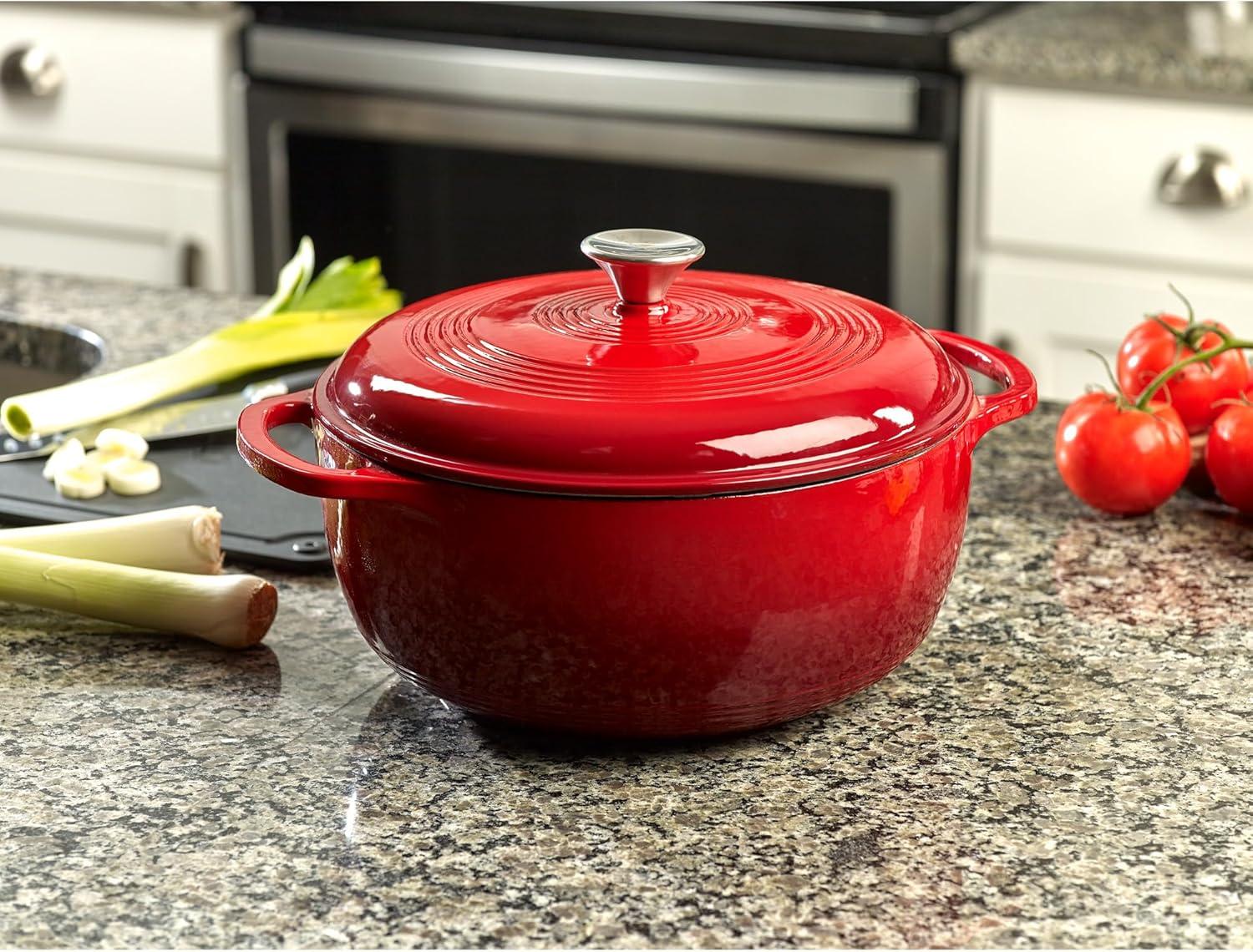 Red Enameled Cast Iron 6-Quart Round Dutch Oven with Lid