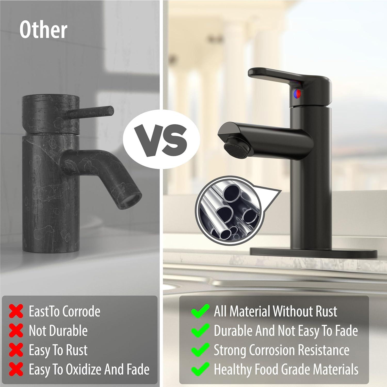 Bathroom Sink Faucet One Hole,Lavatory Tap for Basin,Matte Black Bathroom Sink Faucet with Metal Pop Up Drain Assembly， Bathroom Faucet 1 Hole with 3 Hole Deck Plate