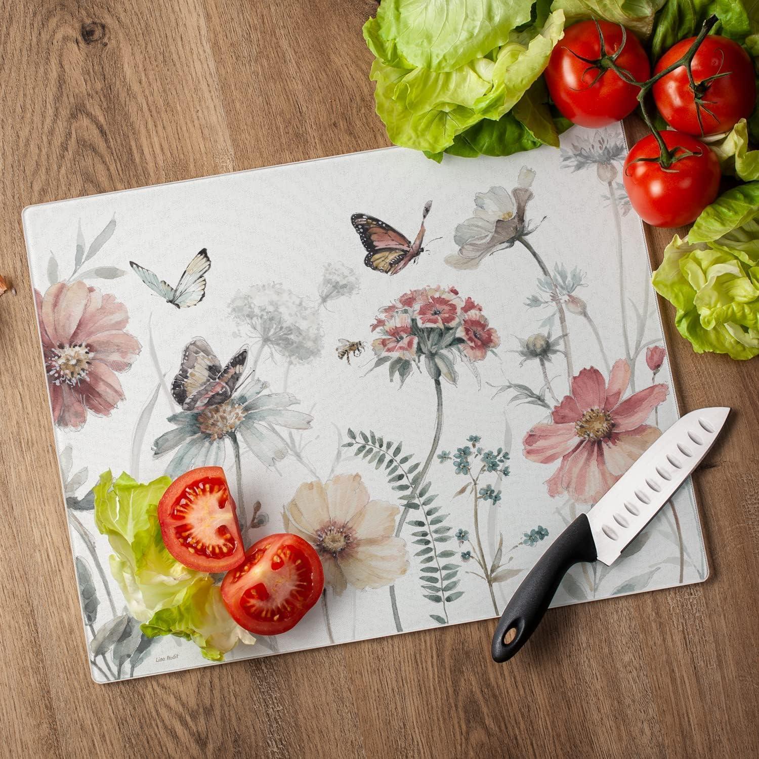 Rectangular Tempered Glass Cutting Board with Artistic Design