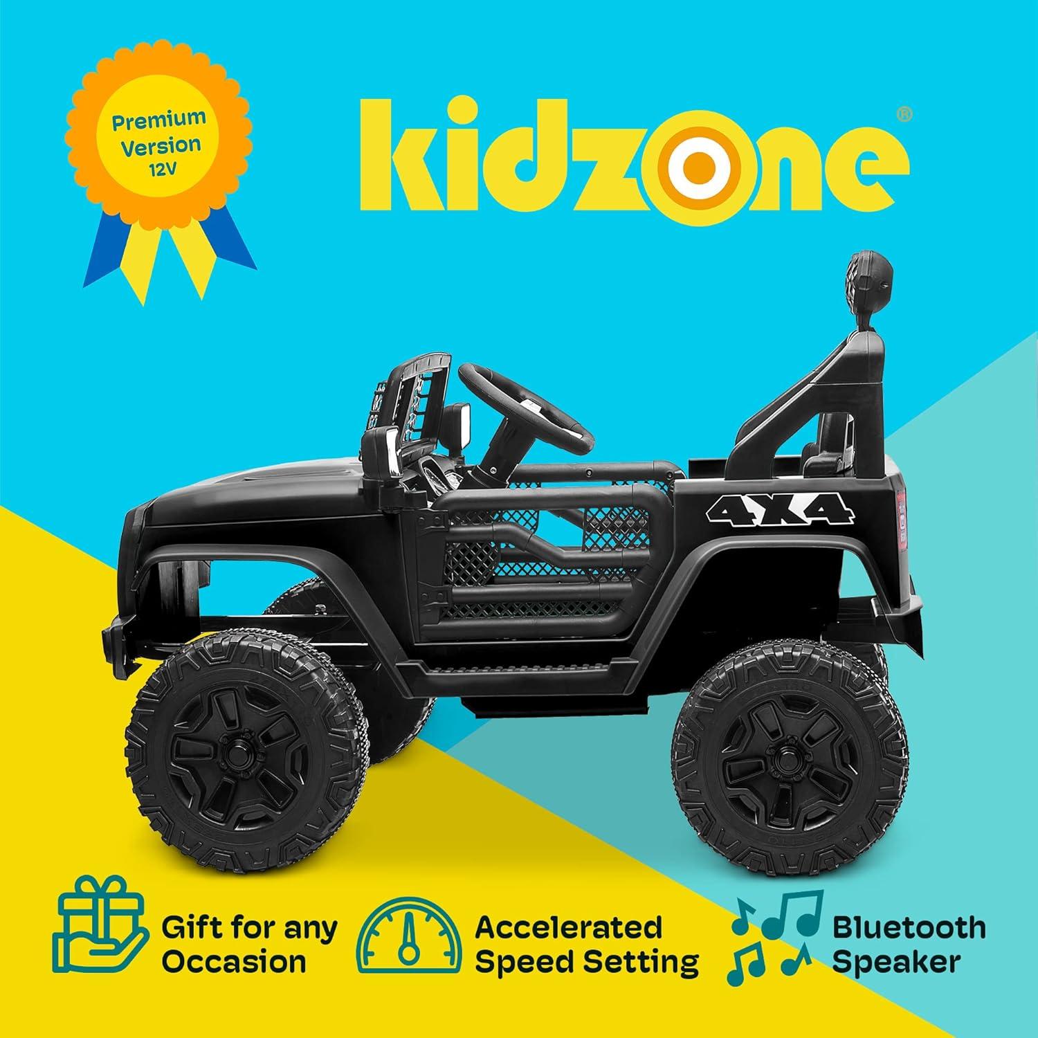 Kidzone Ride On Truck 12V Battery Powered Electric Kids Car Vehicle Toy with DIY License Plate, 4 Wheeler Quad, Parent Remote Control, MP3, High Low Speeds, LED Lights - Green