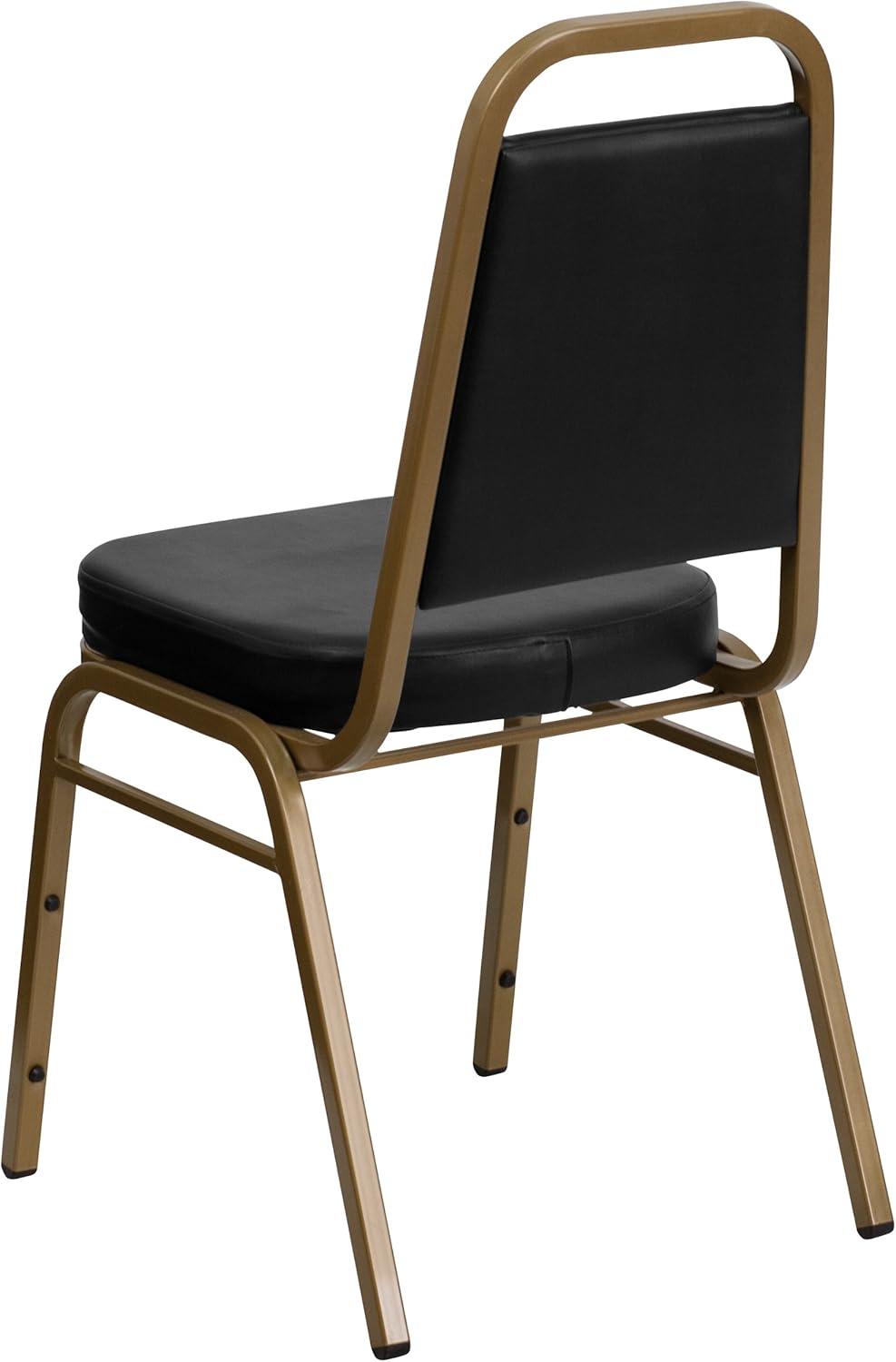 Emma and Oliver Trapezoidal Back Stacking Banquet Chair, Black Vinyl/Gold Frame