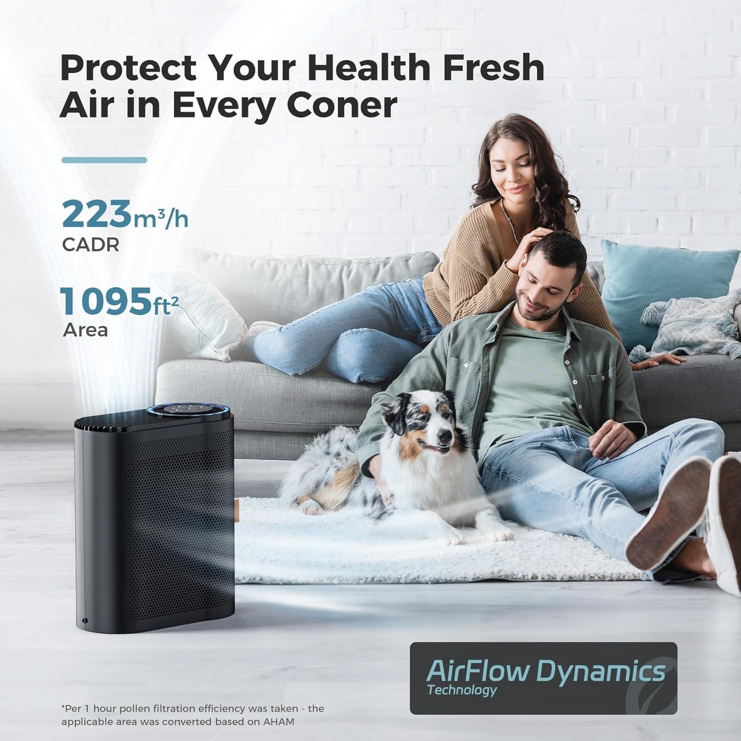 Black HEPA Air Purifier for Large Rooms with Auto Function