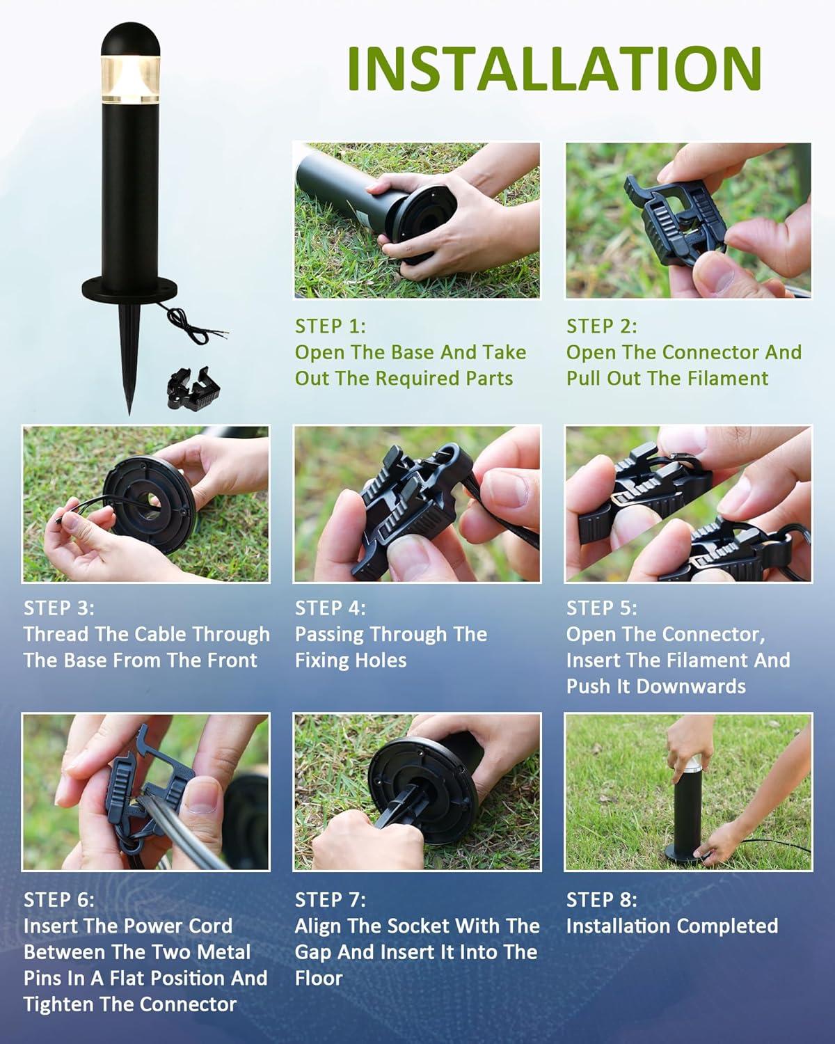 6 Pack Low Voltage Landscape Pathway Lights, 12V LED Bollard Light IP67 Waterproof, Outdoor Driveway Walkway Wired Lights (Included Connector) - Yard Garden Lawn, 2700K Warm White