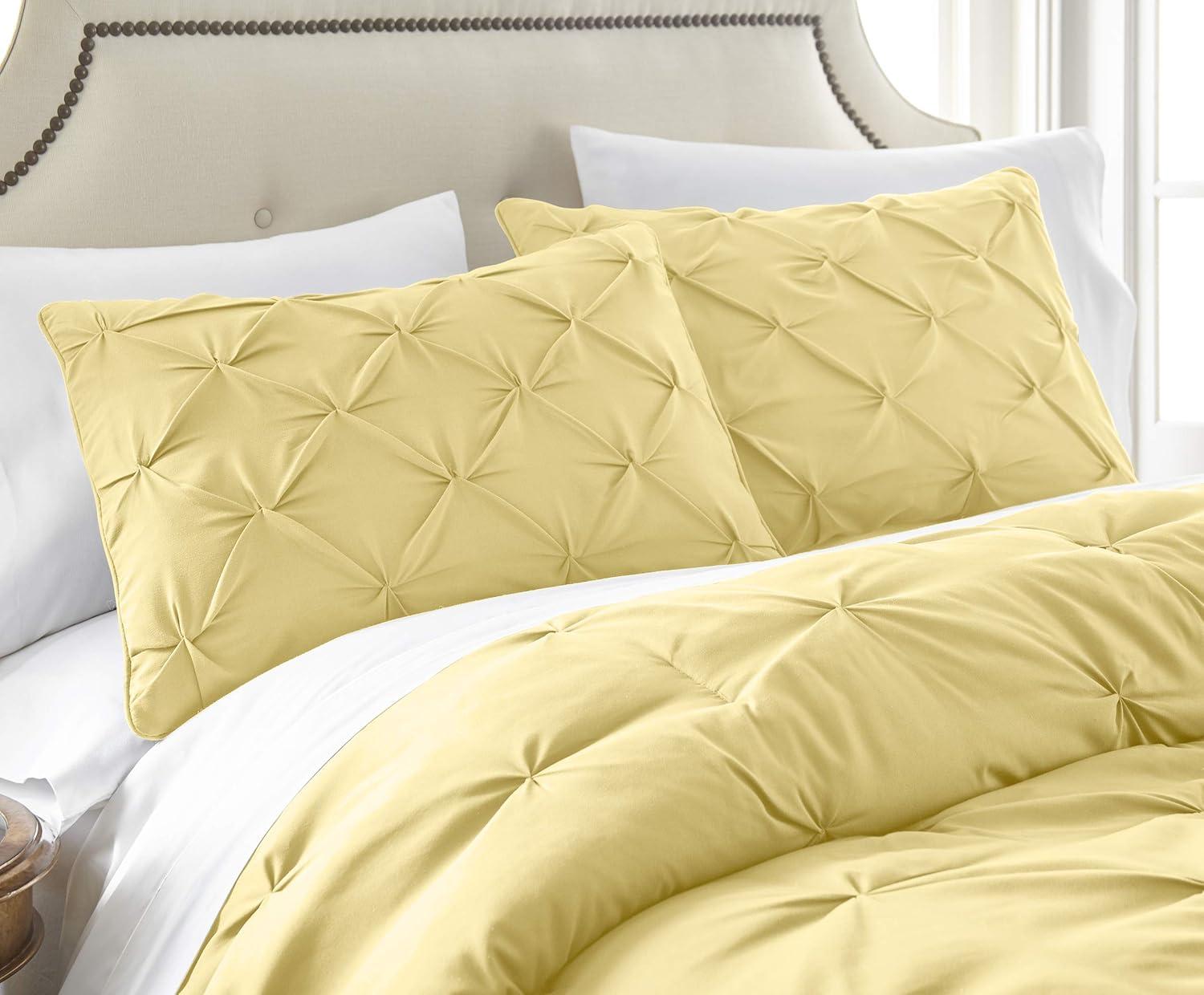 7-Piece Pinch Pleat Pintuck Bedding Comforter Set for Bedroom, Home, Dorm, Apartment, Full, Yellow