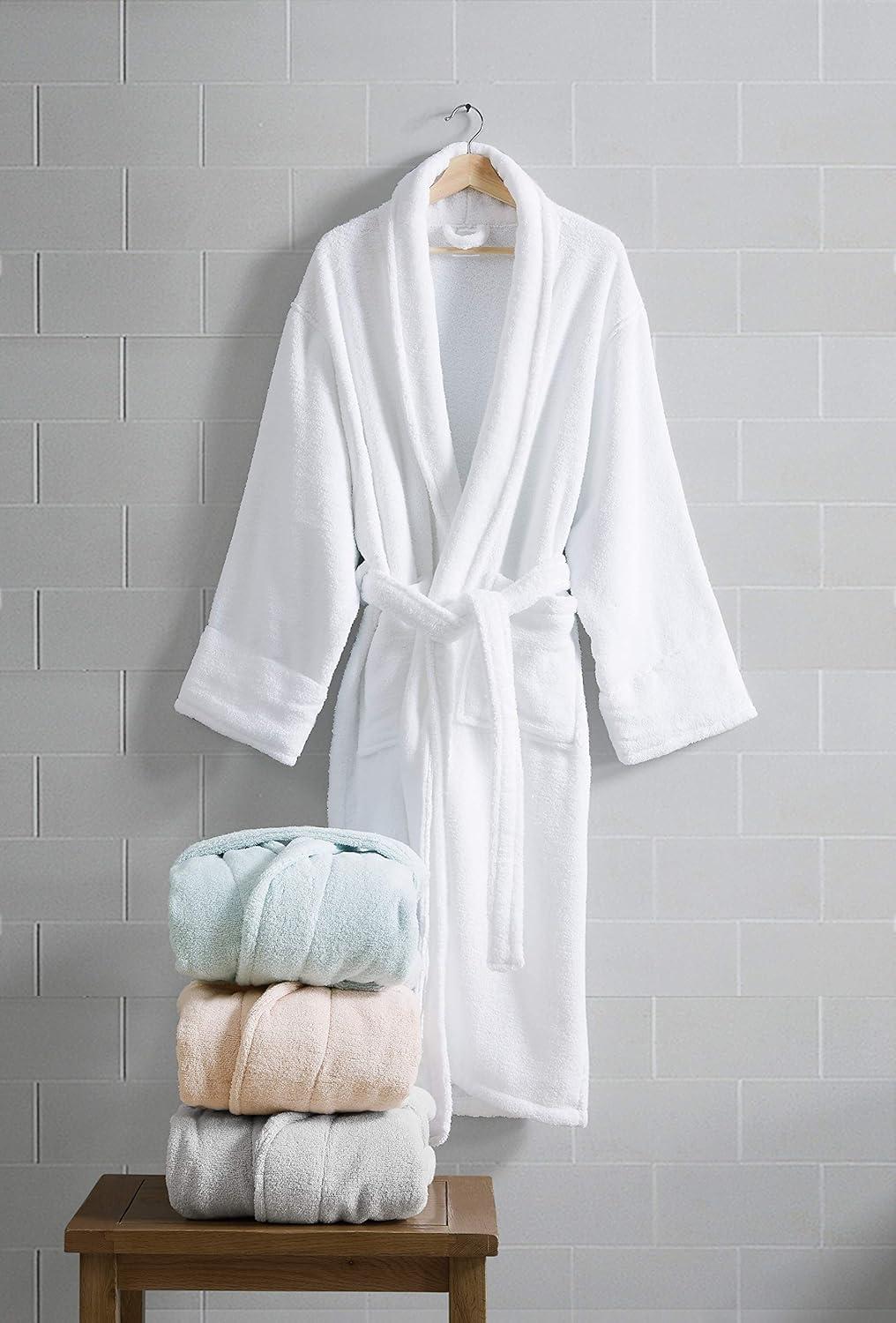 Cotton Terry Cloth Mid-Calf Bathrobe with Pockets