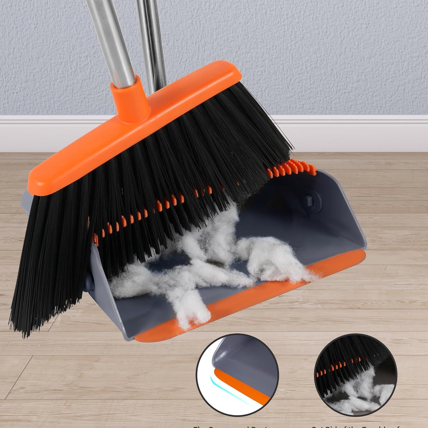 Heavy-Duty Broom and Dustpan Set for Outdoor Broom and Dust pan for Home Commercial Cleaning Supplies Angle Broom with Long Handle Perfect for Courtyard Garage Lobby Mall Market Street, B6