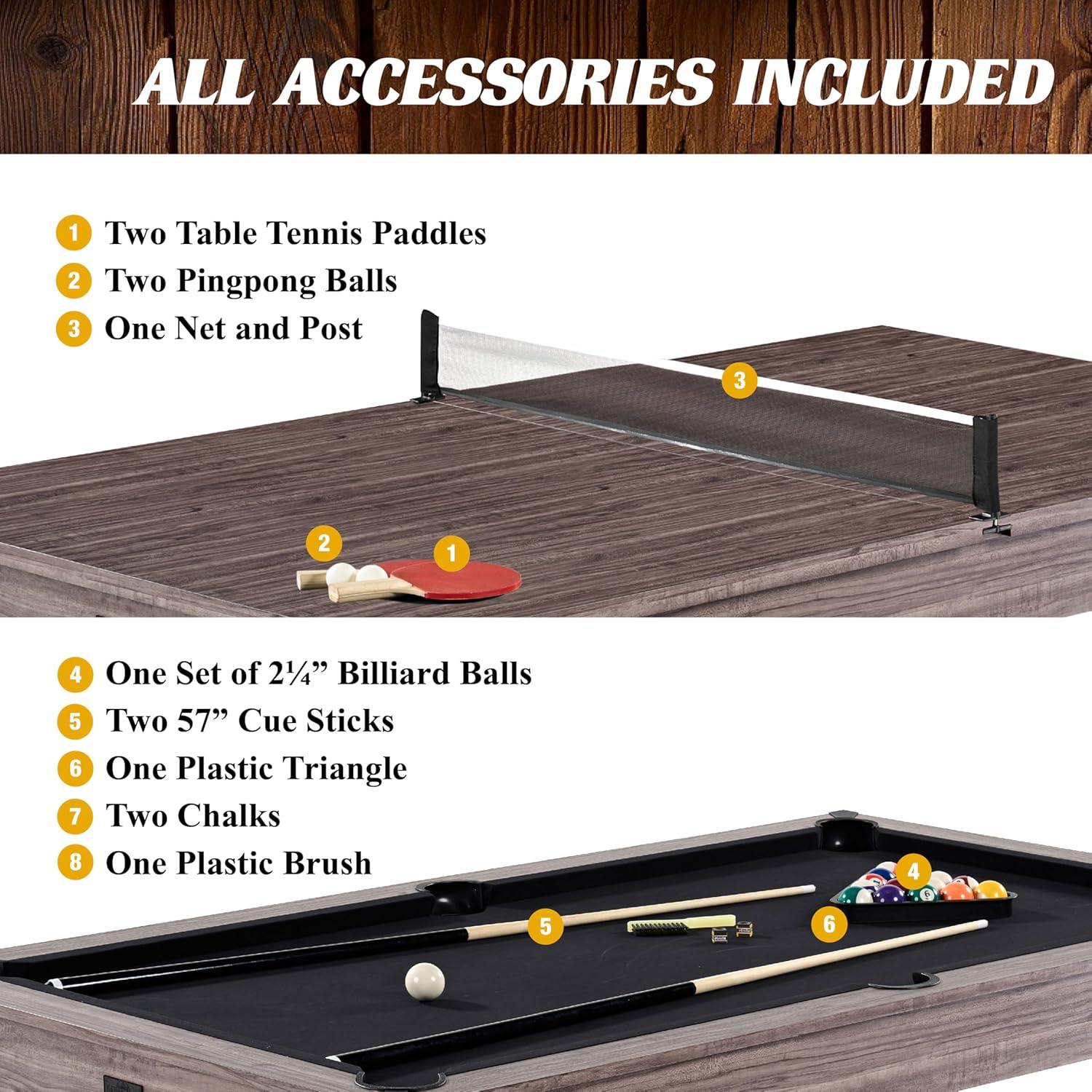 Barrington Billiards Monteray 7’ Pool Table, 3-in-1 with Dining Top & Rolling Storage Caddy