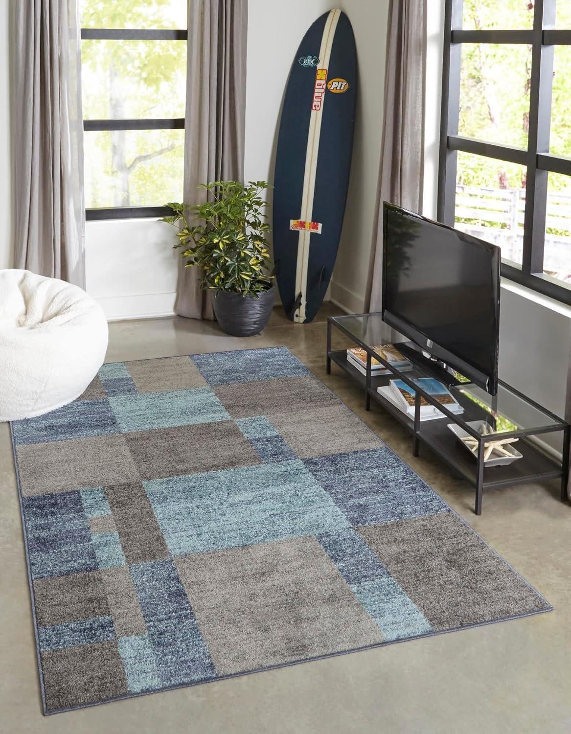 Unique Loom Autumn Collection Area Rug - Providence (9'  x 12' Rectangle Blue Gray/Light Brown)